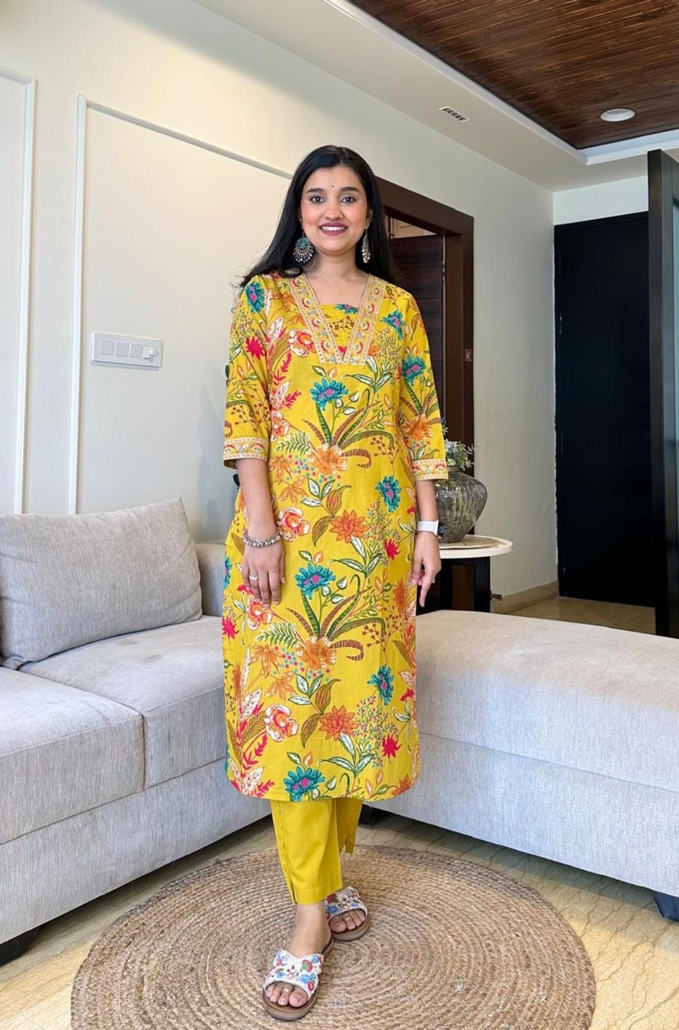 Stylish Neck Design Cotton Kurti Pant Dupatta Set