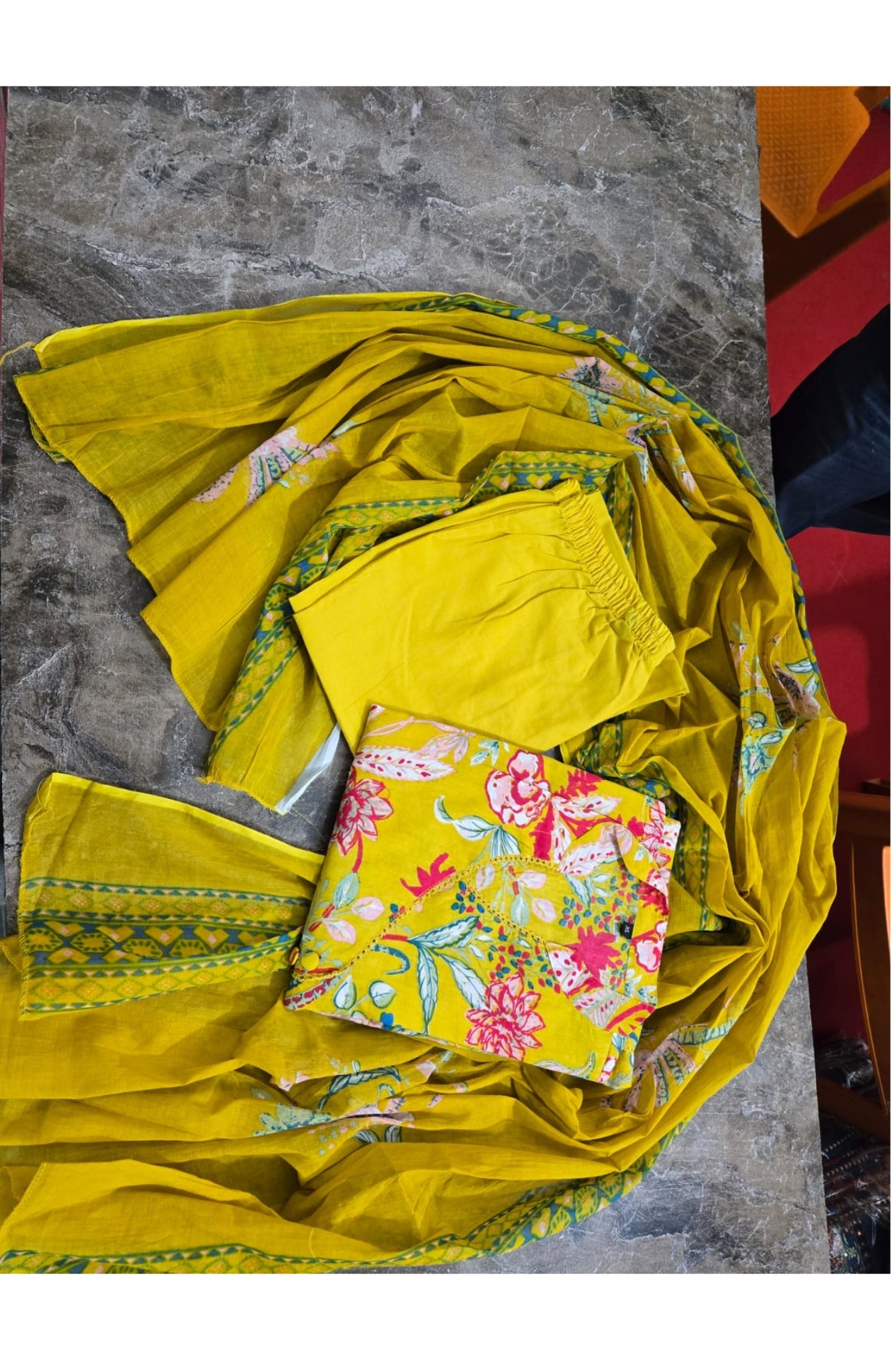 Stunning Pure Cotton Printed With Hand Work Suit Set