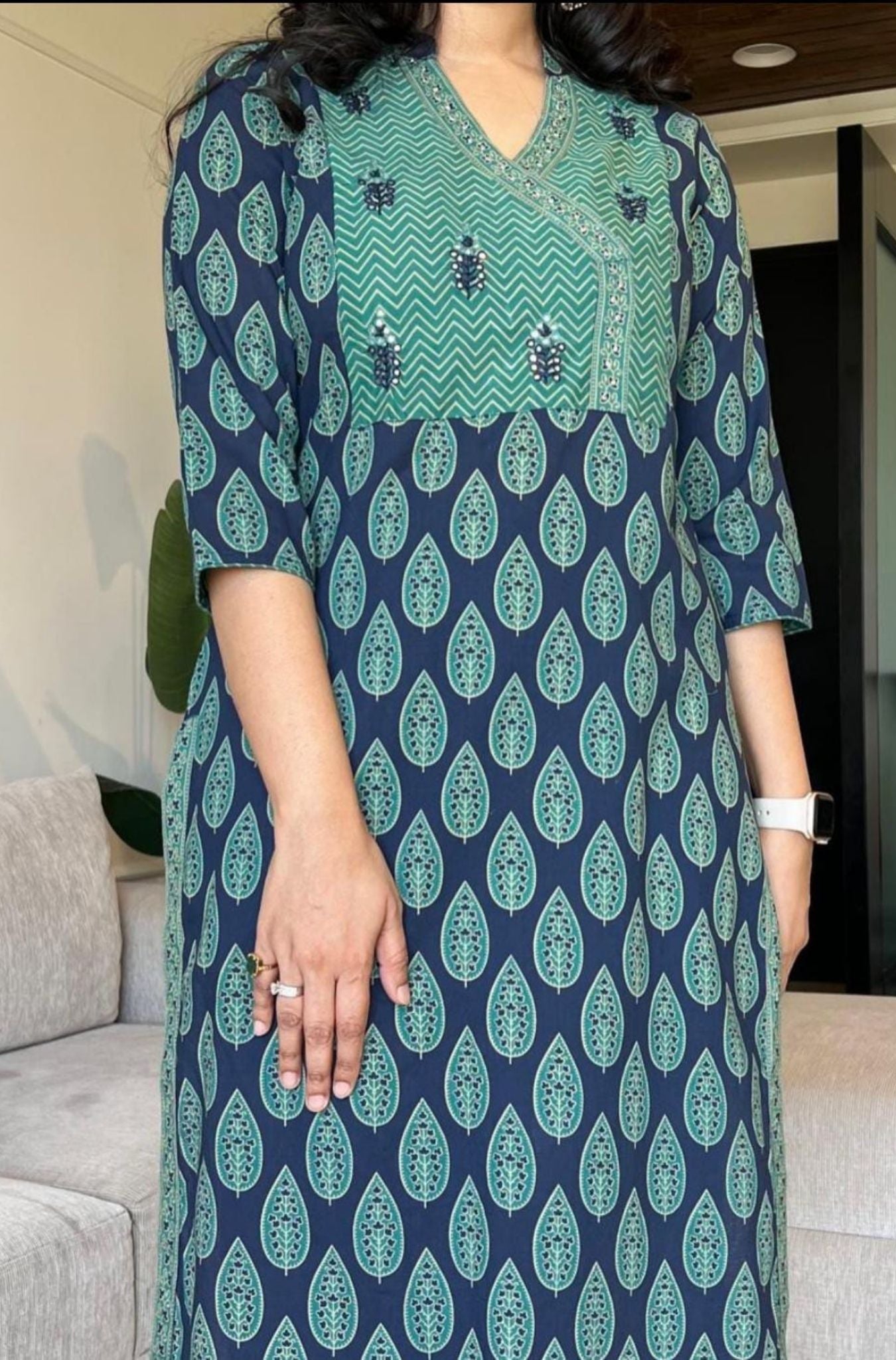 Pure Cotton Ajrakh Pattern Kurta With Dupatta Set