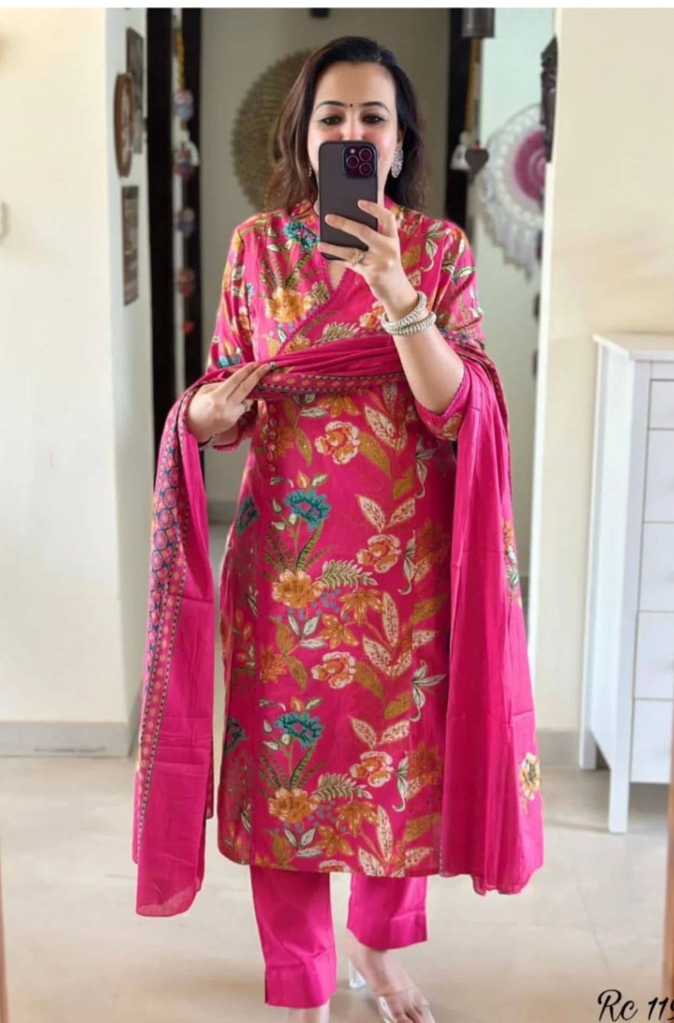 Stunning Pure Cotton Printed With Hand Work Suit Set