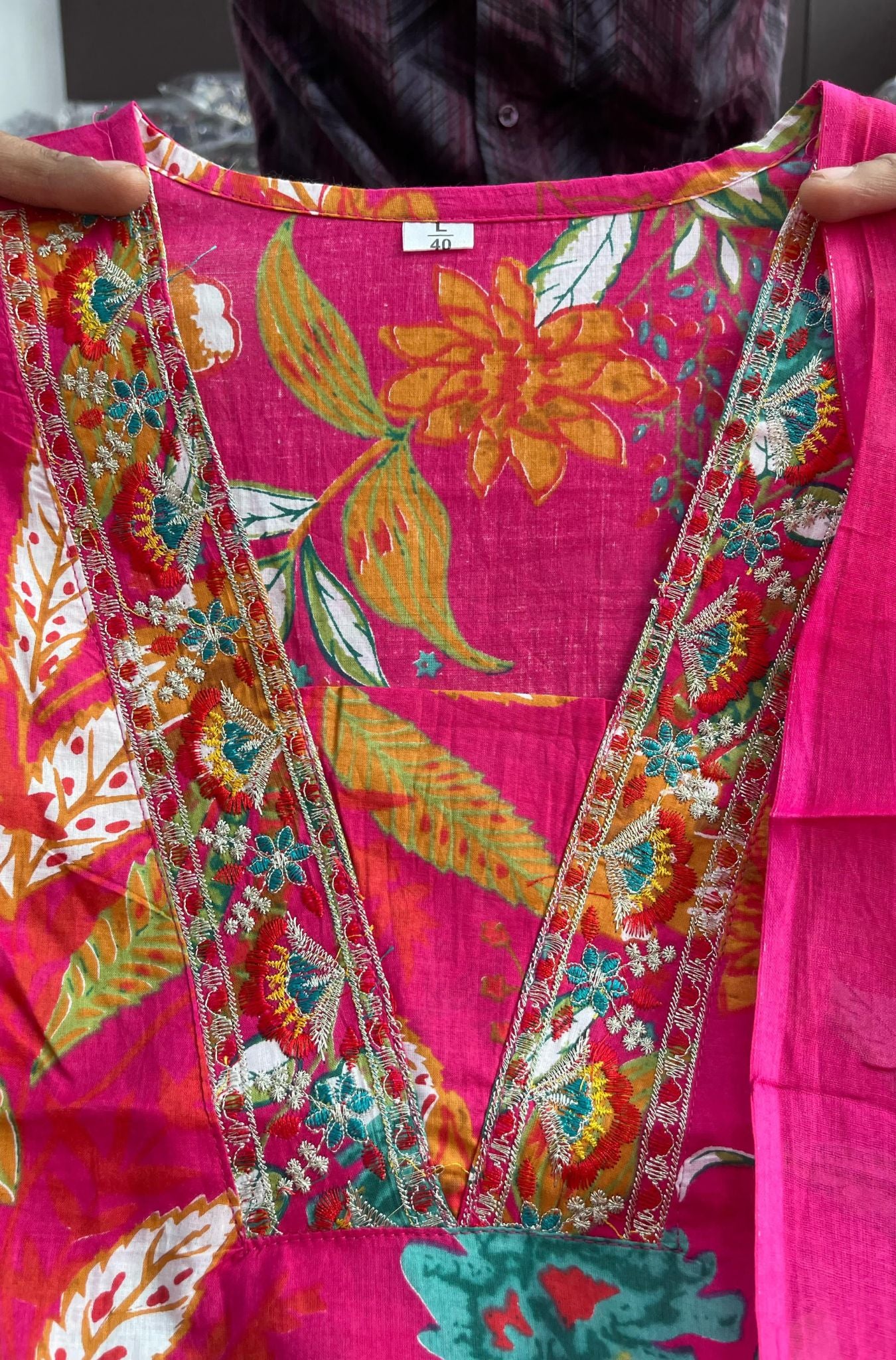 Stylish Neck Design Cotton Kurti Pant Dupatta Set