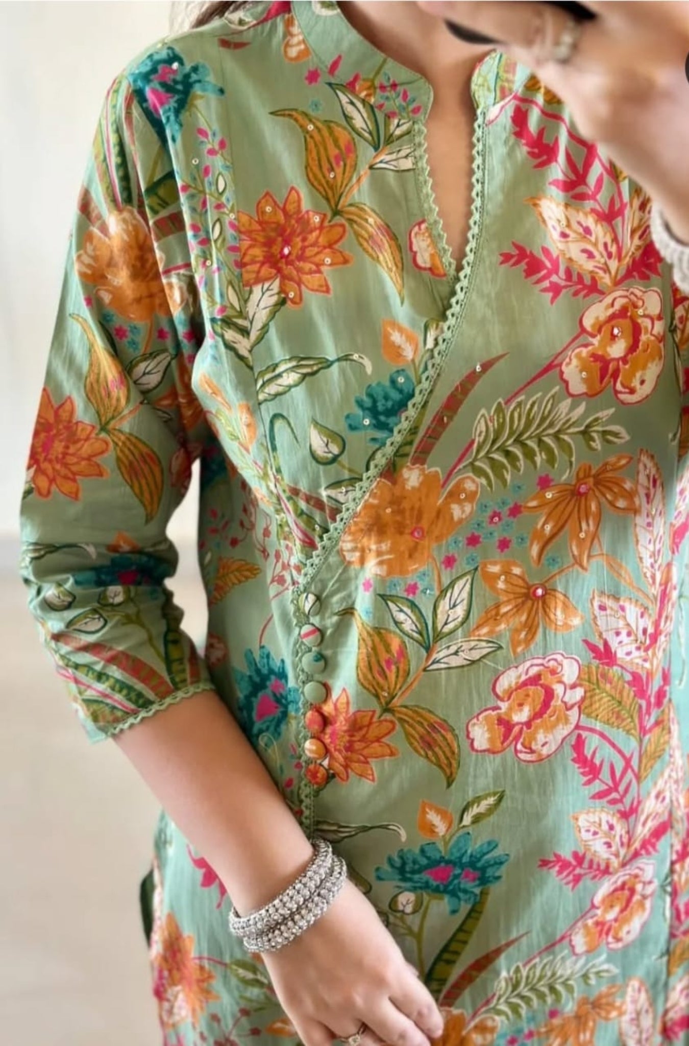 Stunning Pure Cotton Printed With Hand Work Suit Set