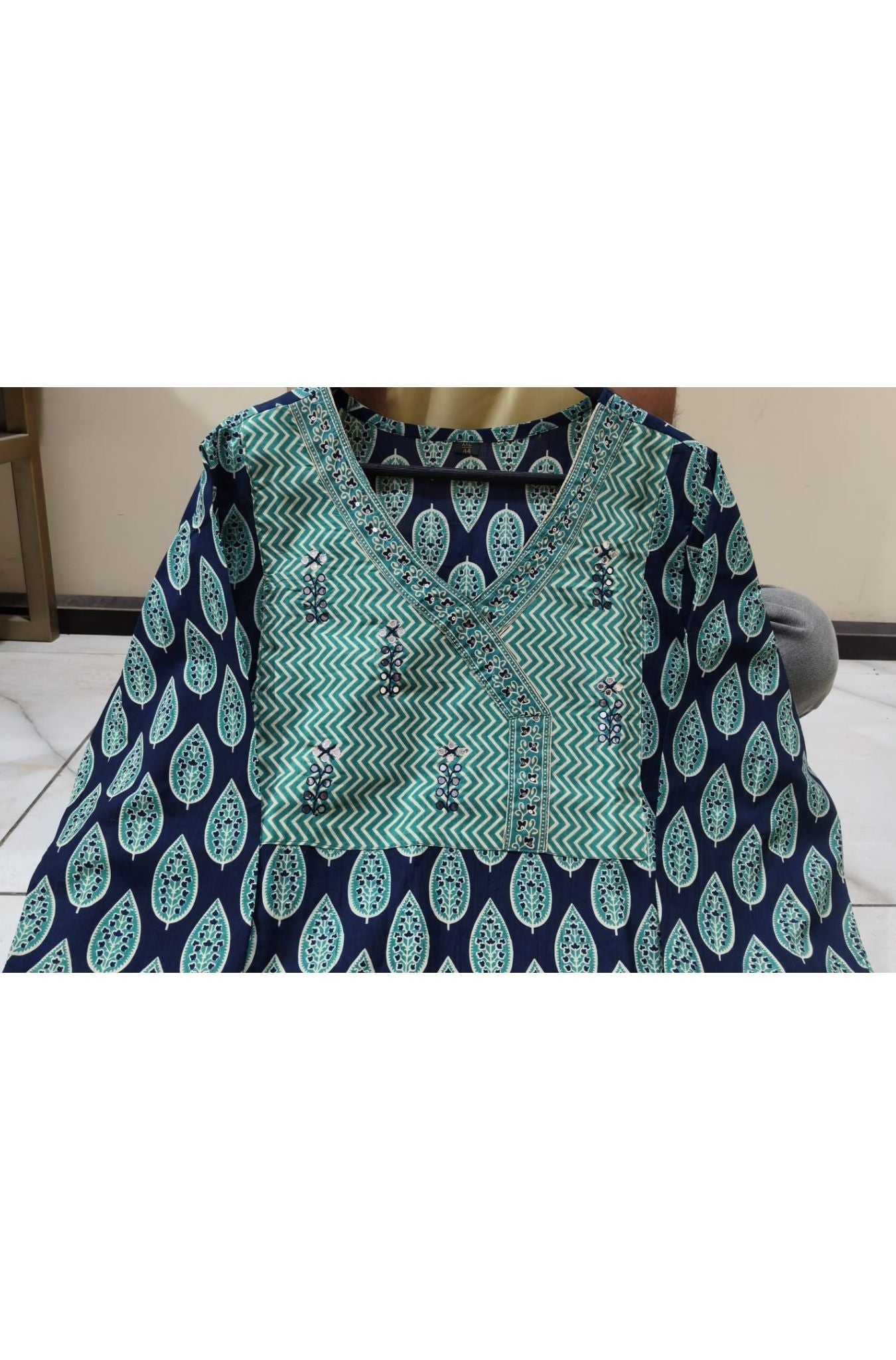 Pure Cotton Ajrakh Pattern Kurta With Dupatta Set