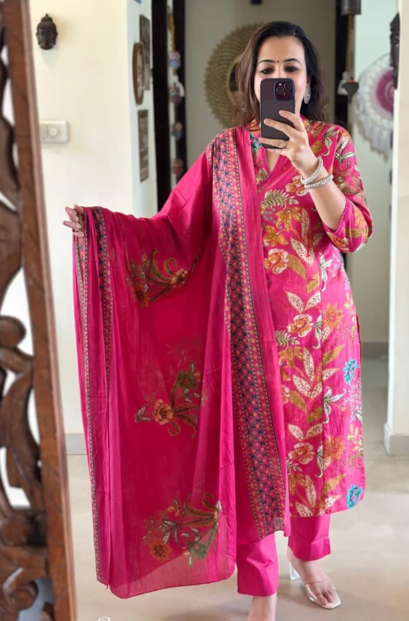 Stunning Pure Cotton Printed With Hand Work Suit Set