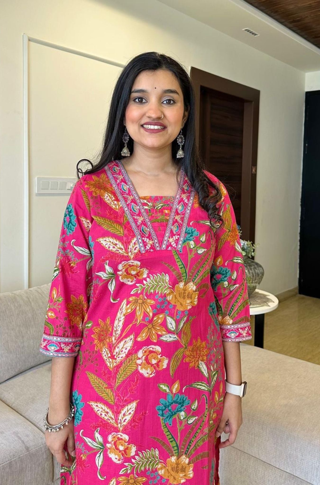 Stylish Neck Design Cotton Kurti Pant Dupatta Set