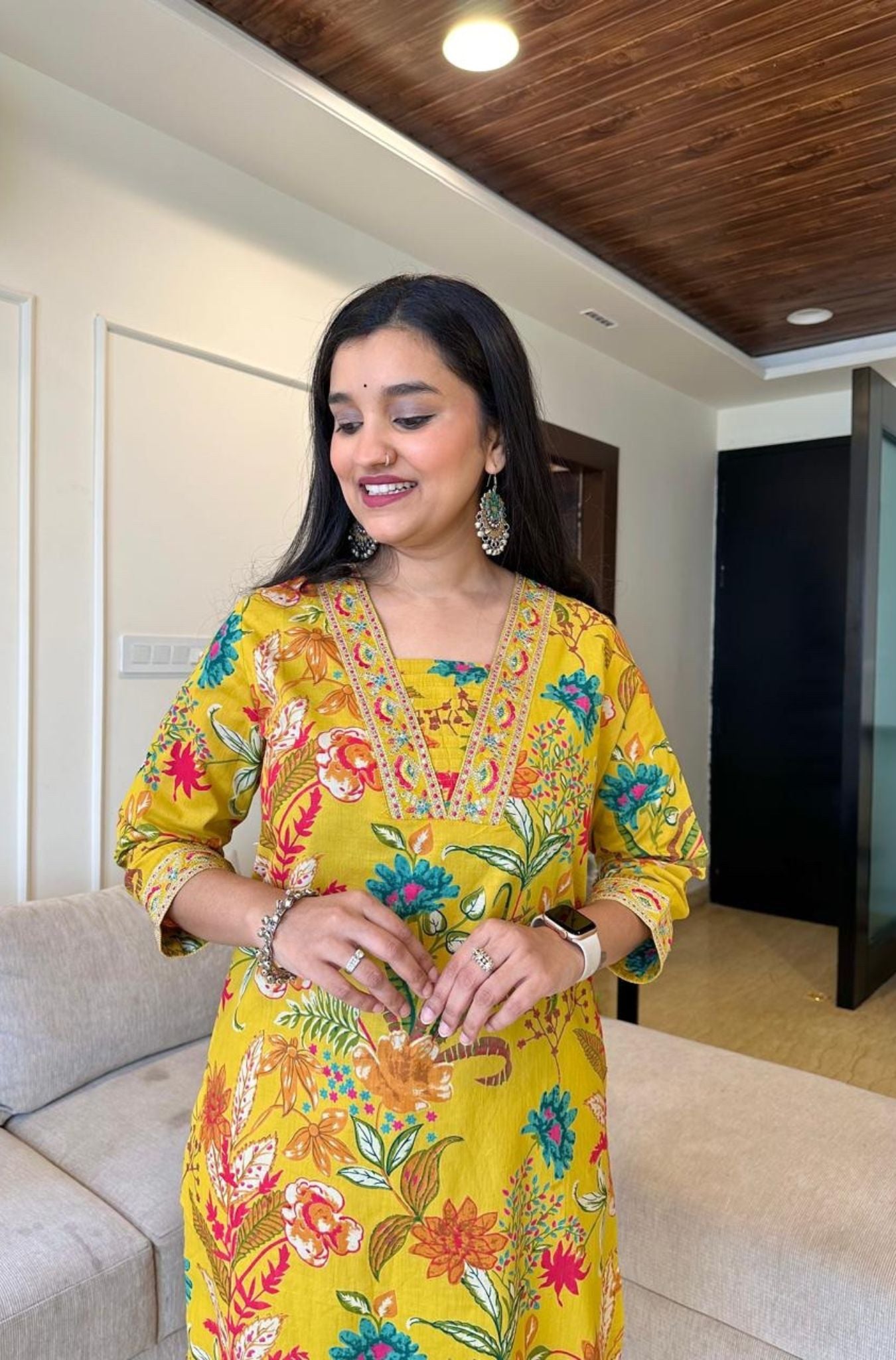 Stylish Neck Design Cotton Kurti Pant Dupatta Set