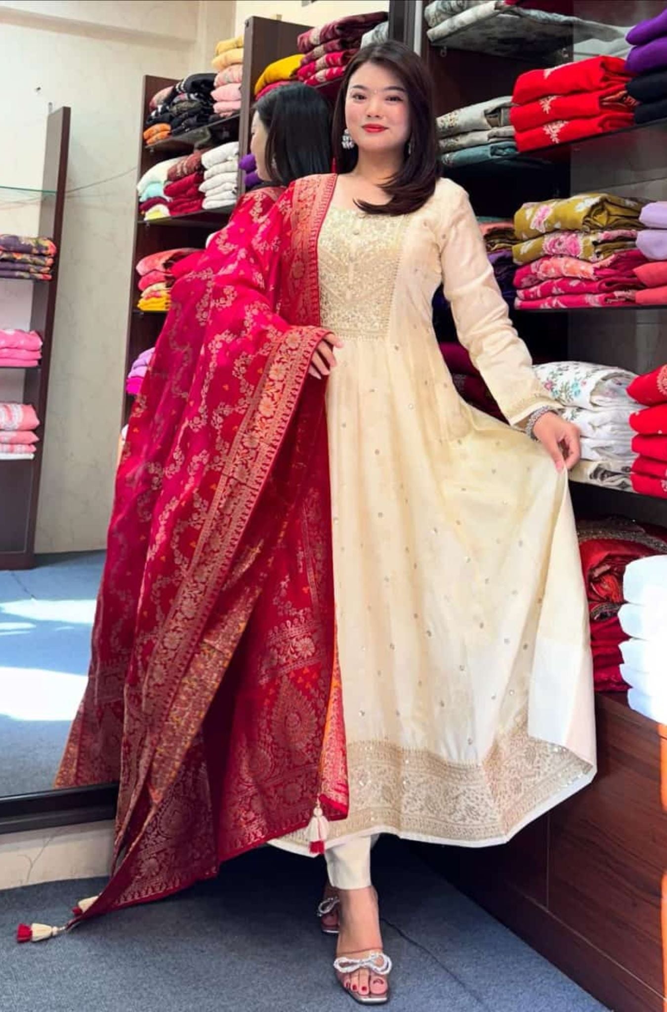 Beautiful Anarkali Flared Kurti Pant Dupatta Set