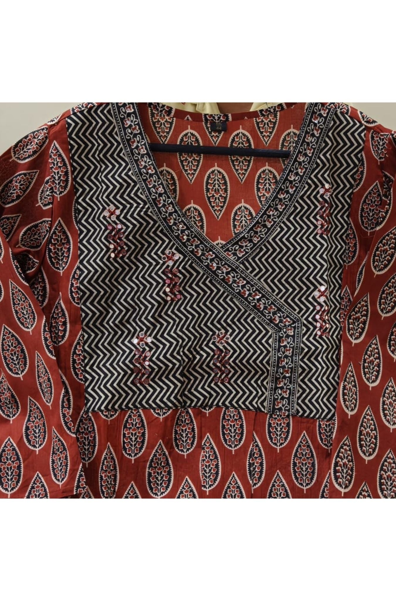 Pure Cotton Ajrakh Pattern Kurta With Dupatta Set