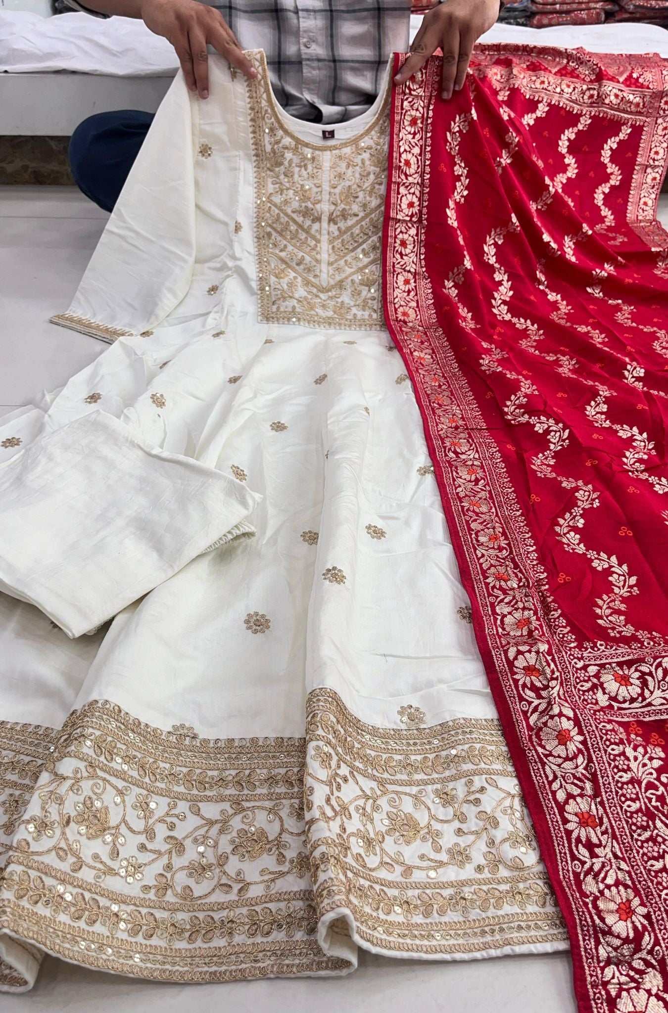 Beautiful Anarkali Flared Kurti Pant Dupatta Set