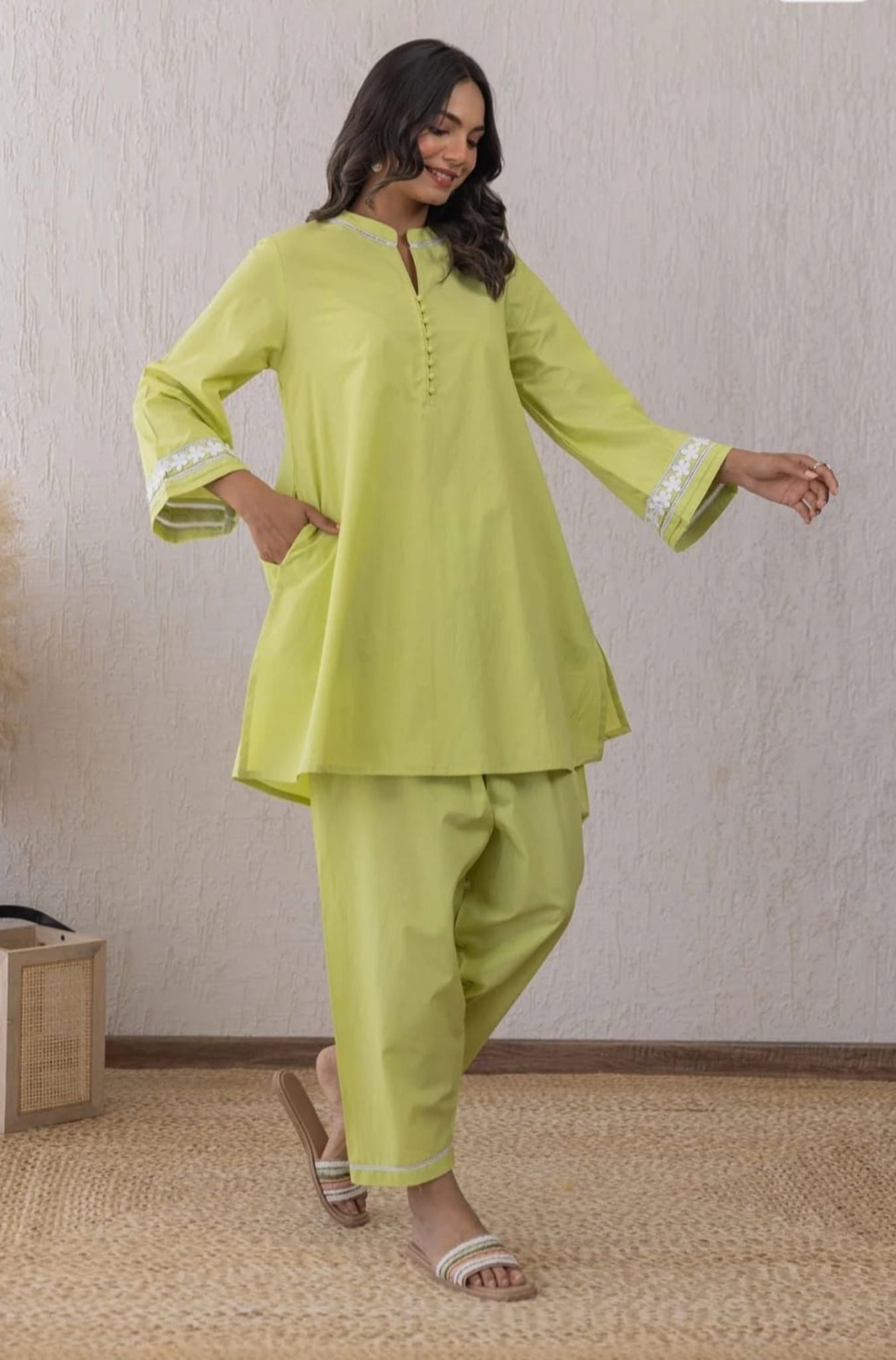 Lime Cotton 2-Piece Light Fabric with Relaxed Everyday Fit
