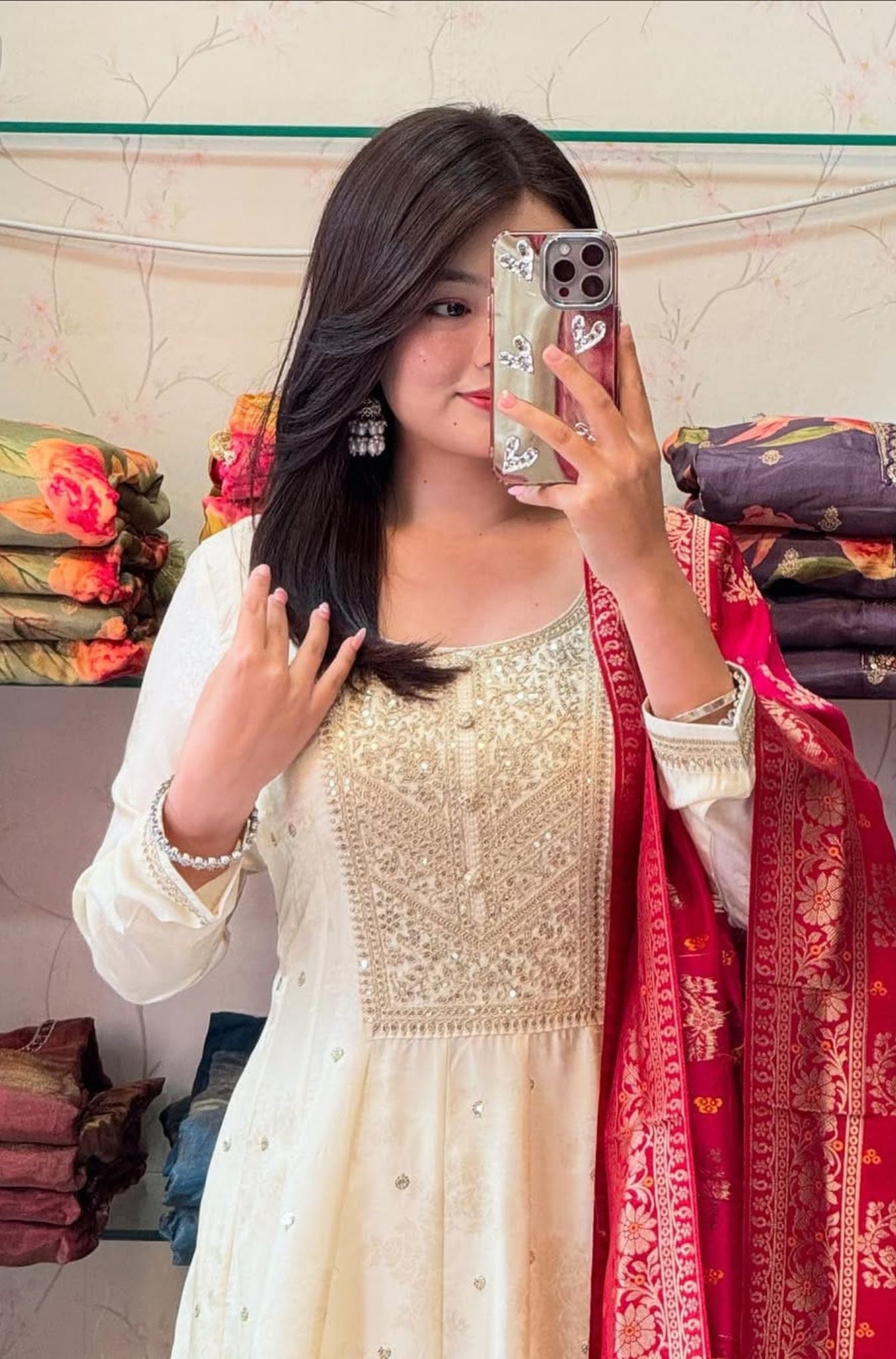 Beautiful Anarkali Flared Kurti Pant Dupatta Set