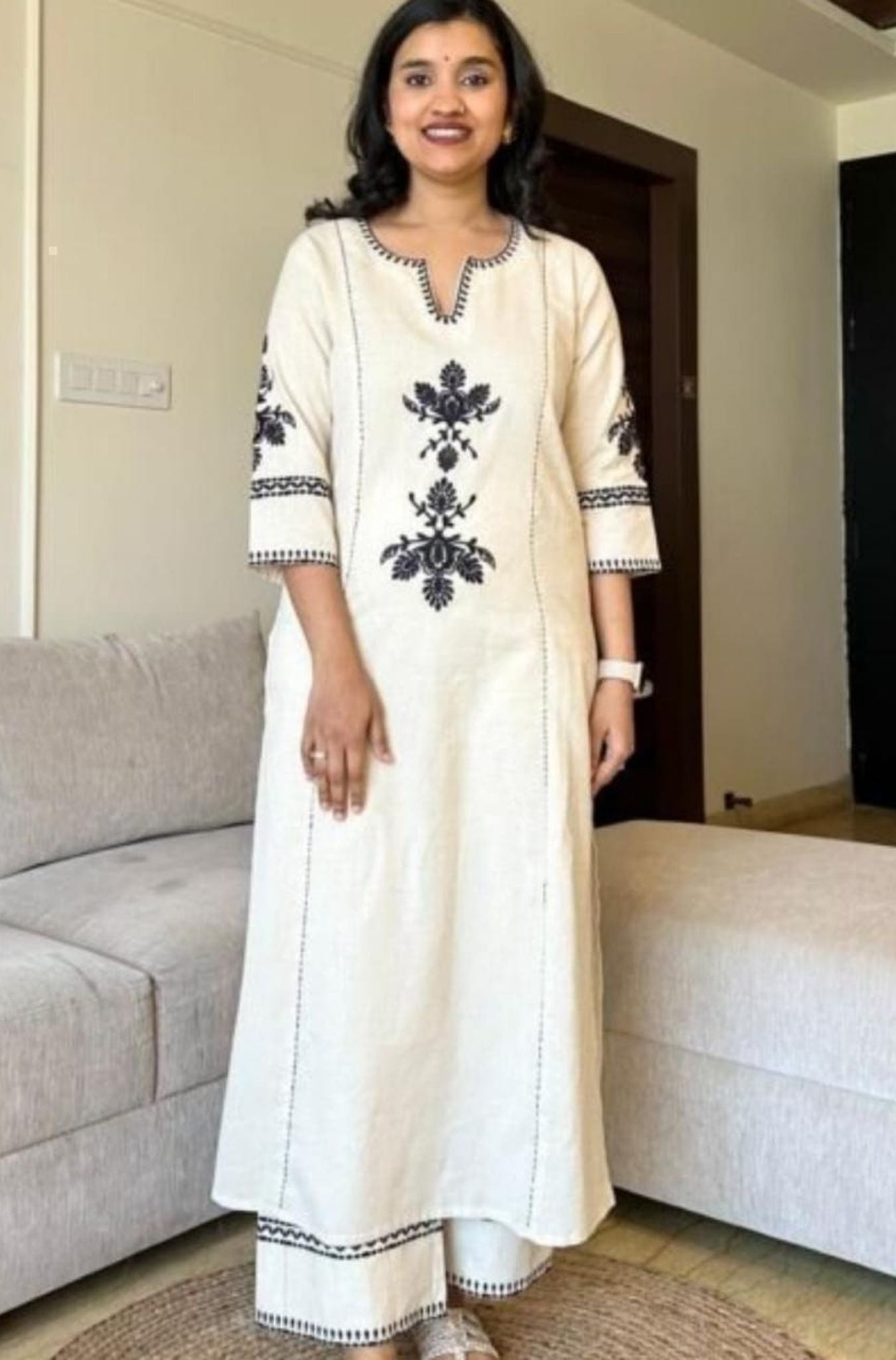 White Color Embroidery Work Kurta Pant