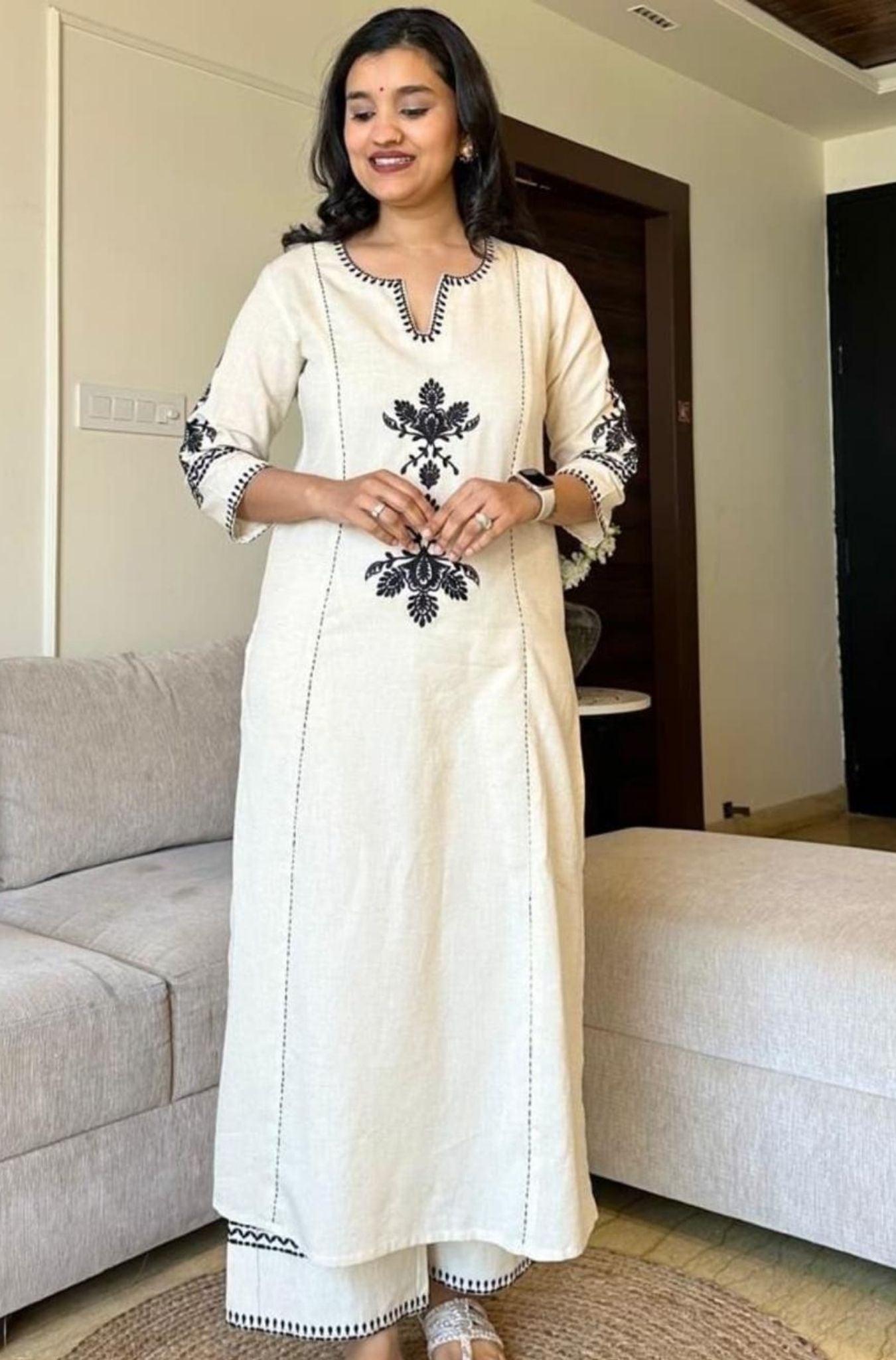 White Color Embroidery Work Kurta Pant