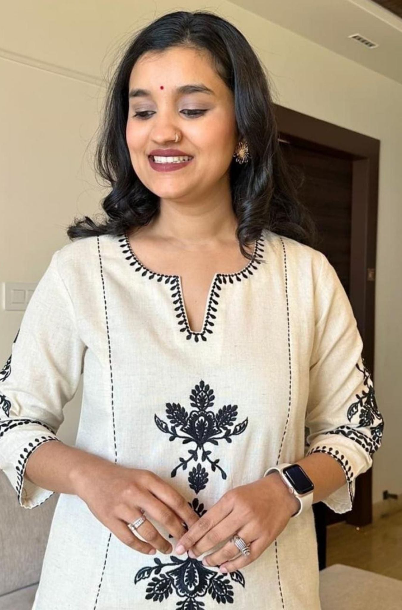 White Color Embroidery Work Kurta Pant