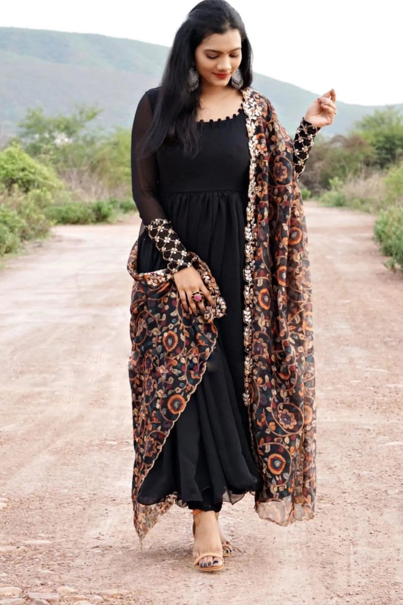 Plain anarkali with dupatta on sale