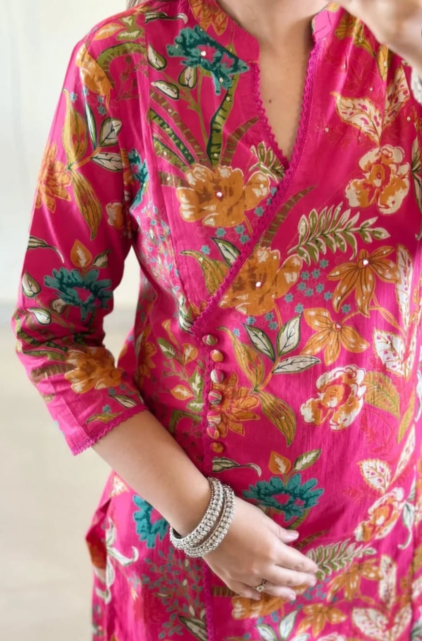 Stunning Pure Cotton Printed With Hand Work Suit Set