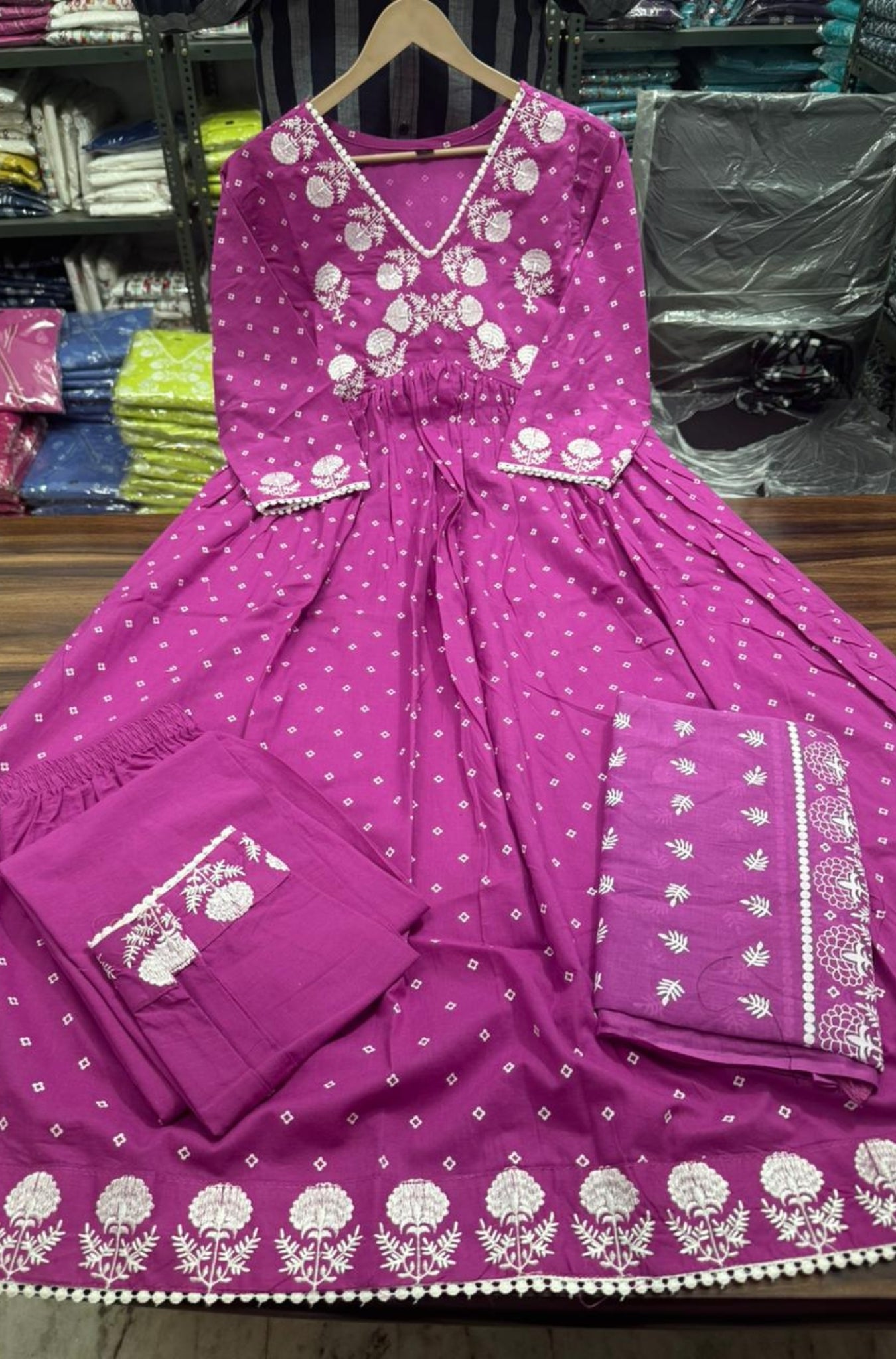 Beautiful Cotton Embroidered Anarkali Suit Set