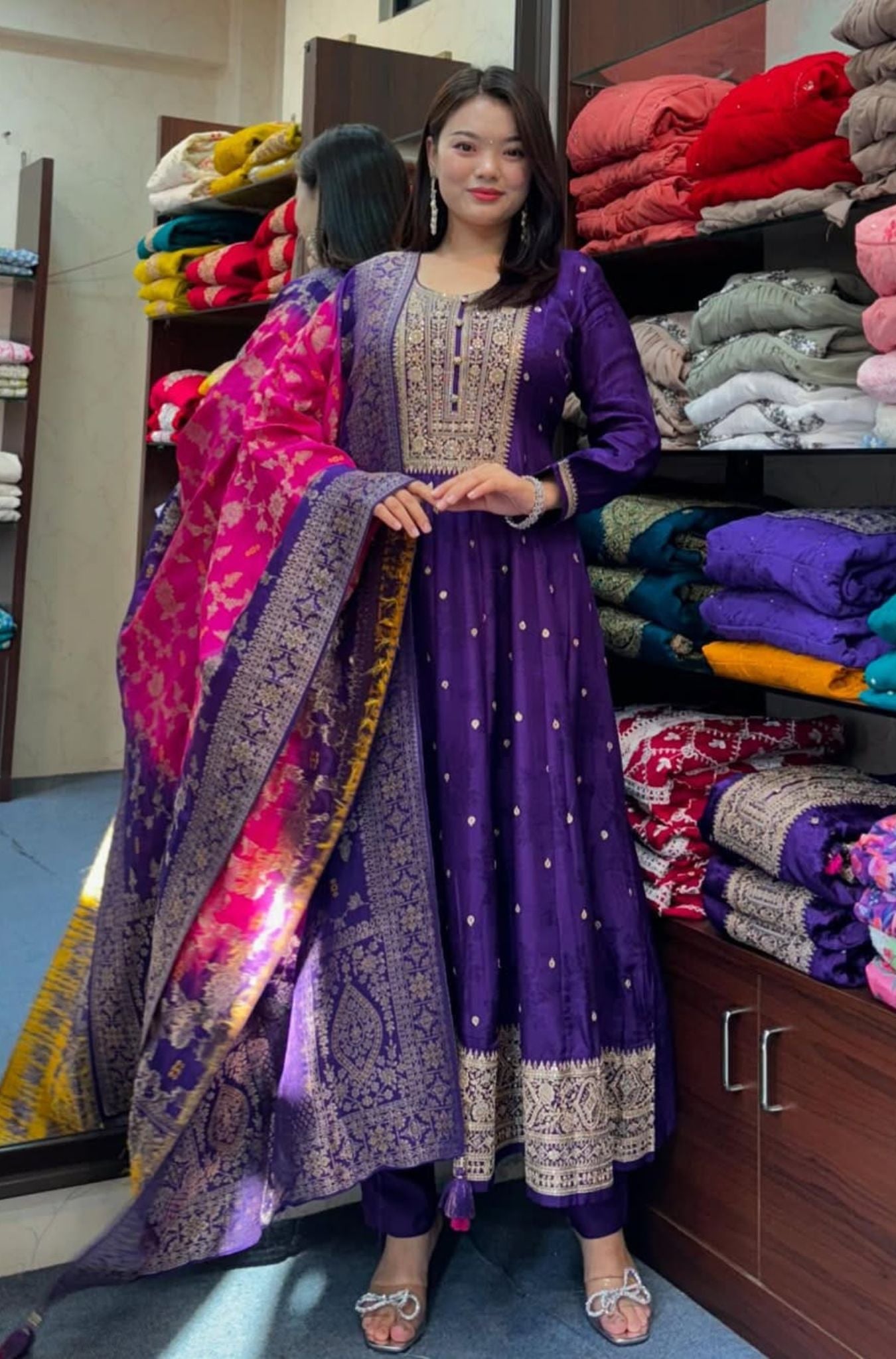 Beautiful Anarkali Flared Kurti Pant Dupatta Set