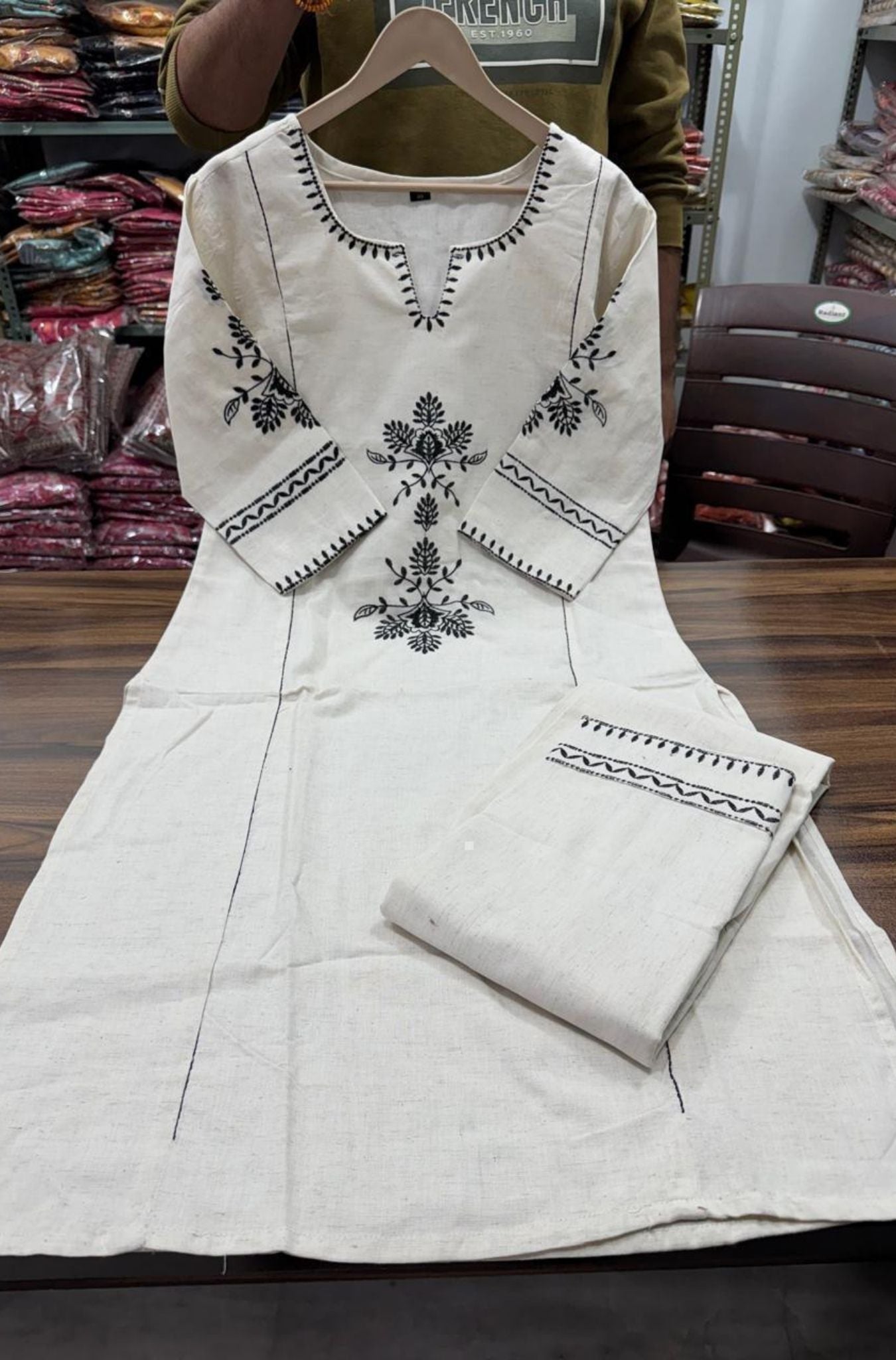 White Color Embroidery Work Kurta Pant