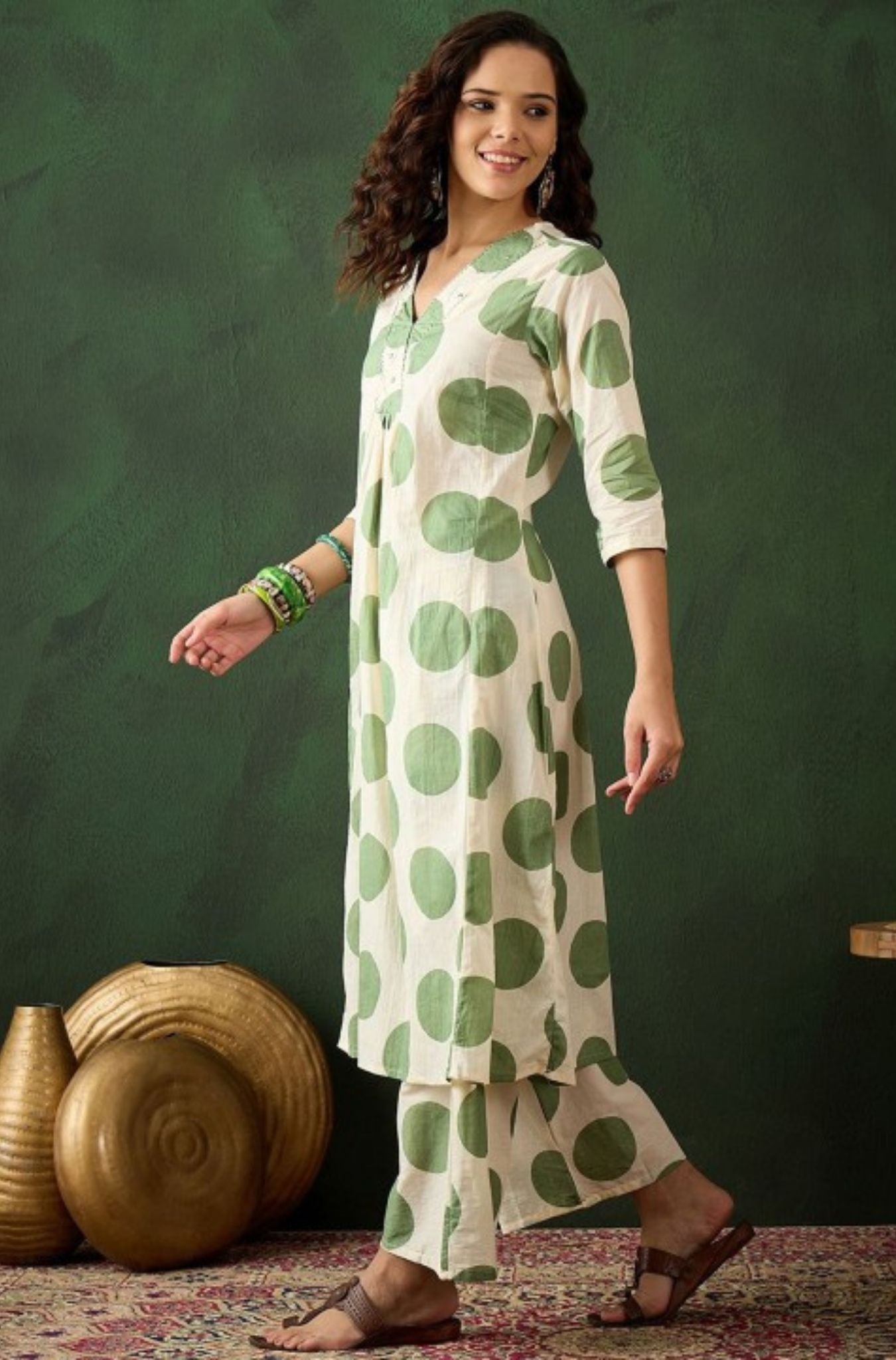 Playful Polkas Printed Cotton Kurta Set