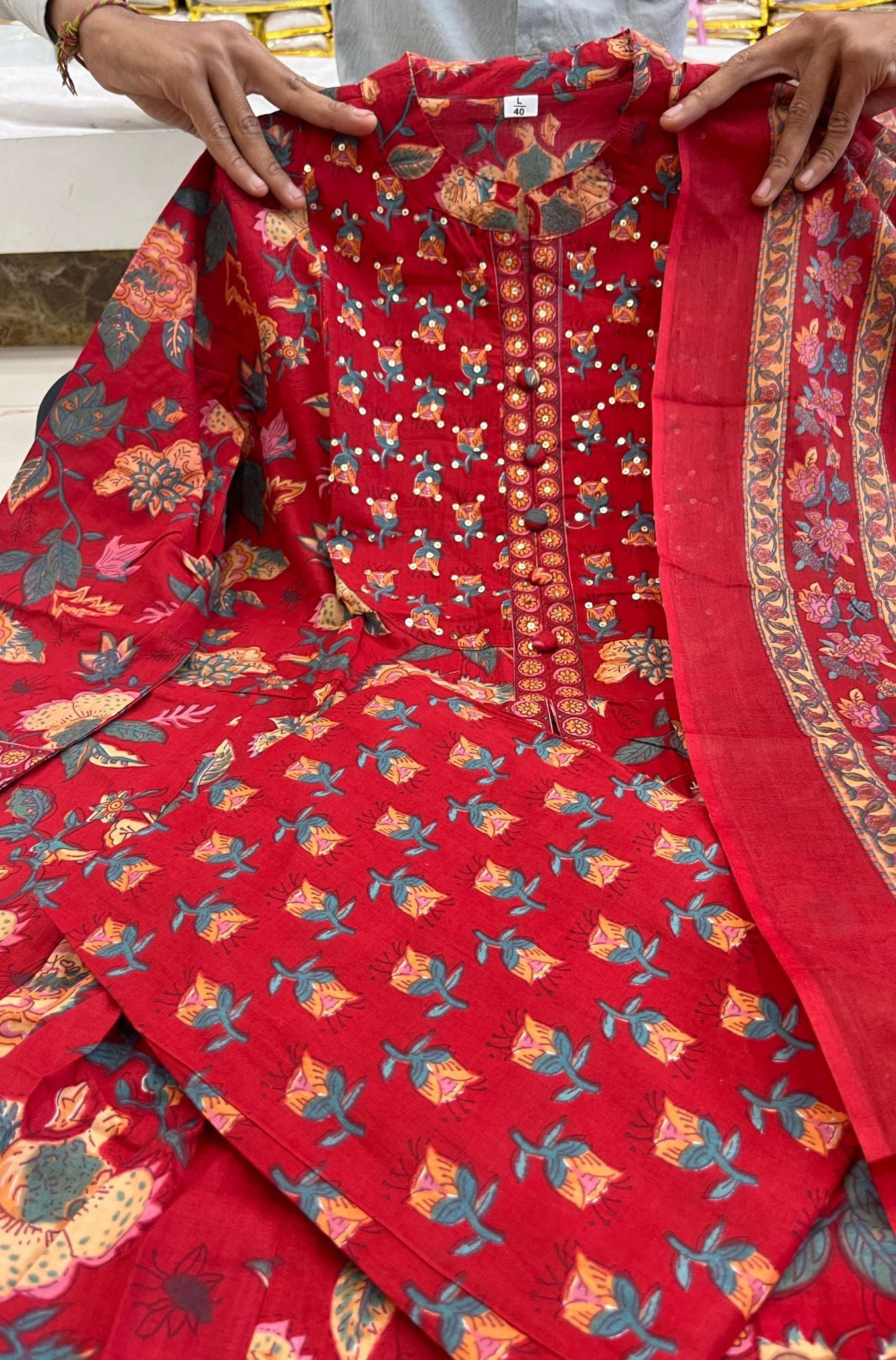 Elegant Pure Cotton Sequence Work Kurta Set For Woman