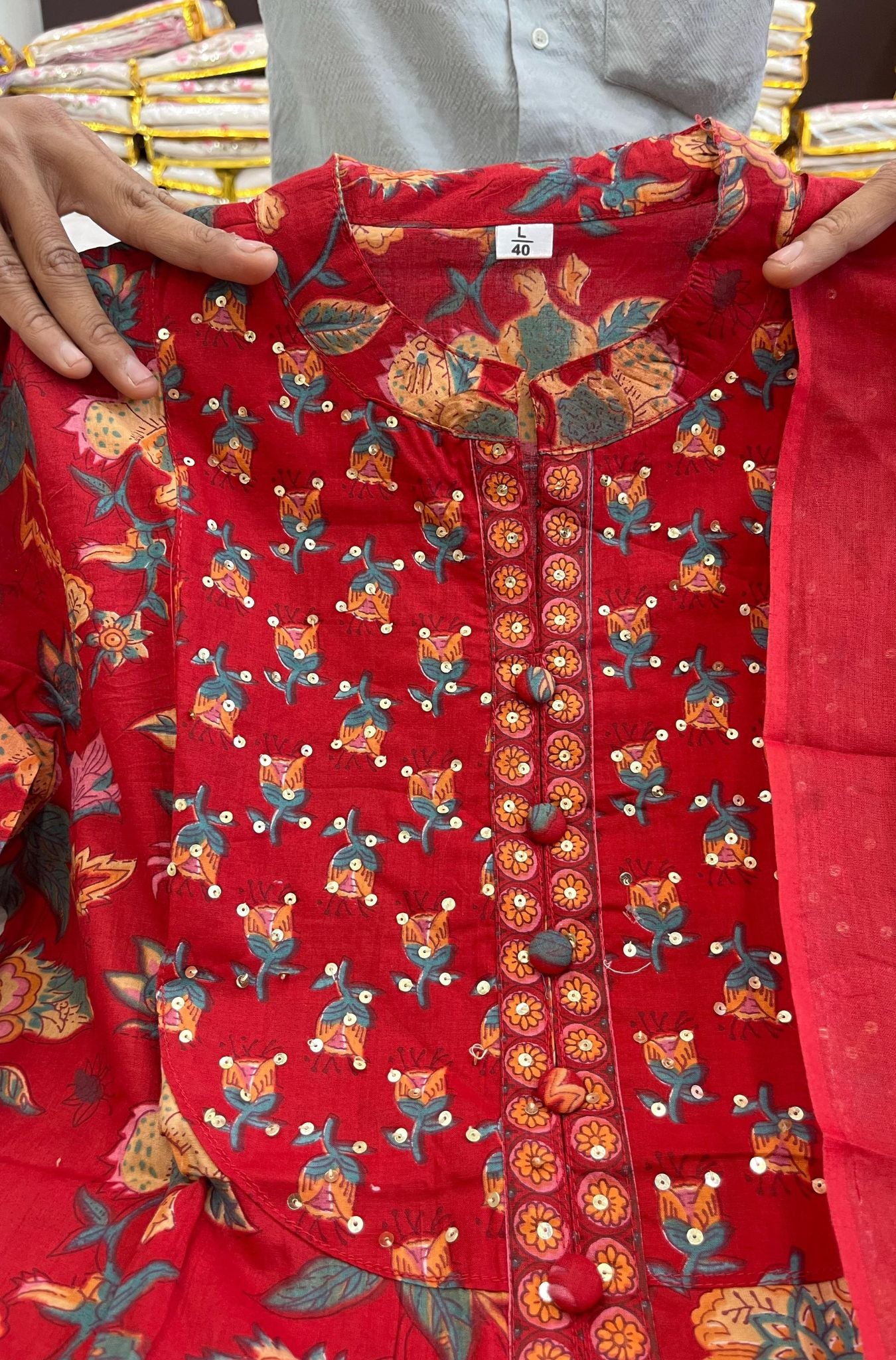 Elegant Pure Cotton Sequence Work Kurta Set For Woman