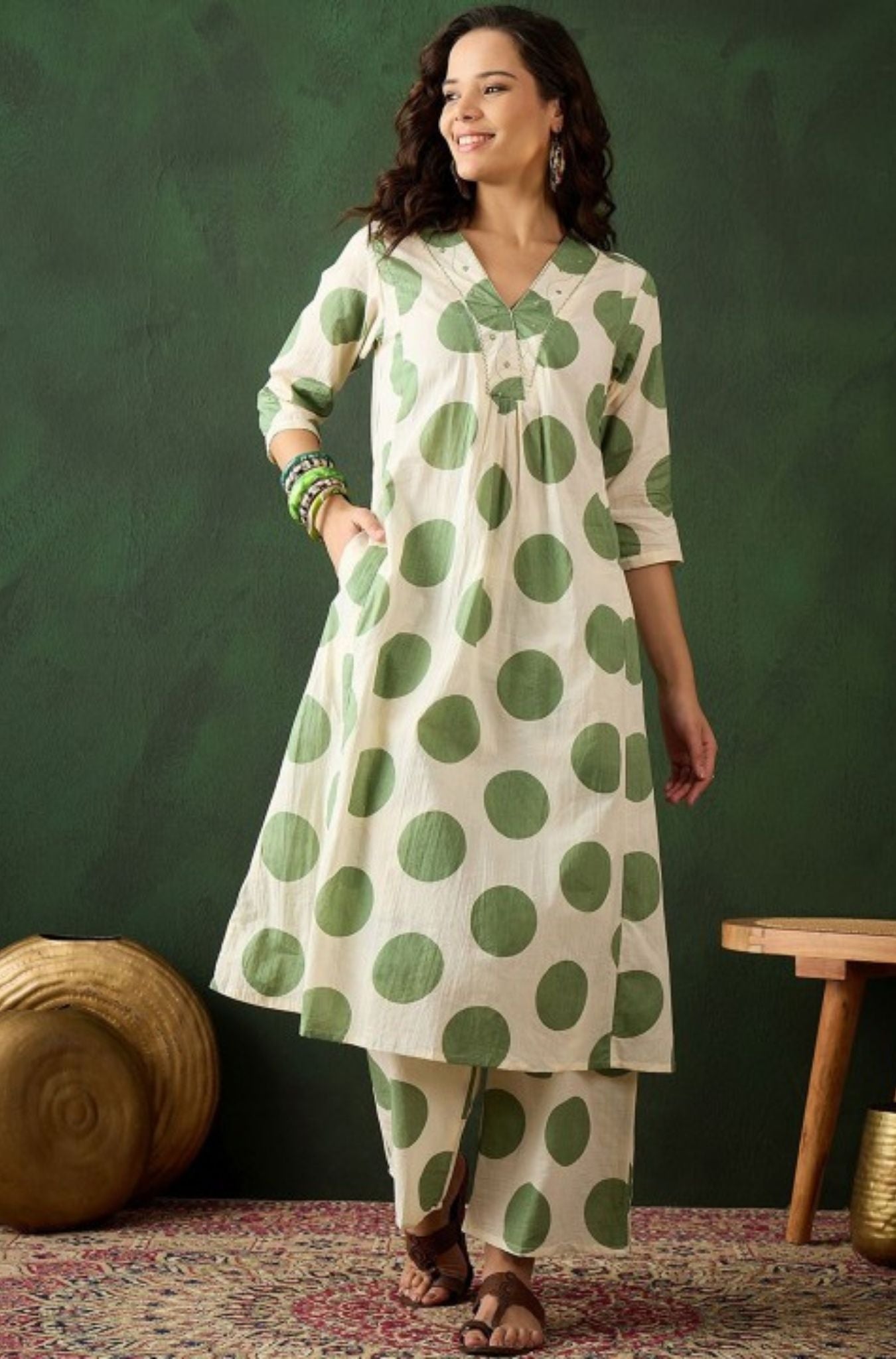 Playful Polkas Printed Cotton Kurta Set