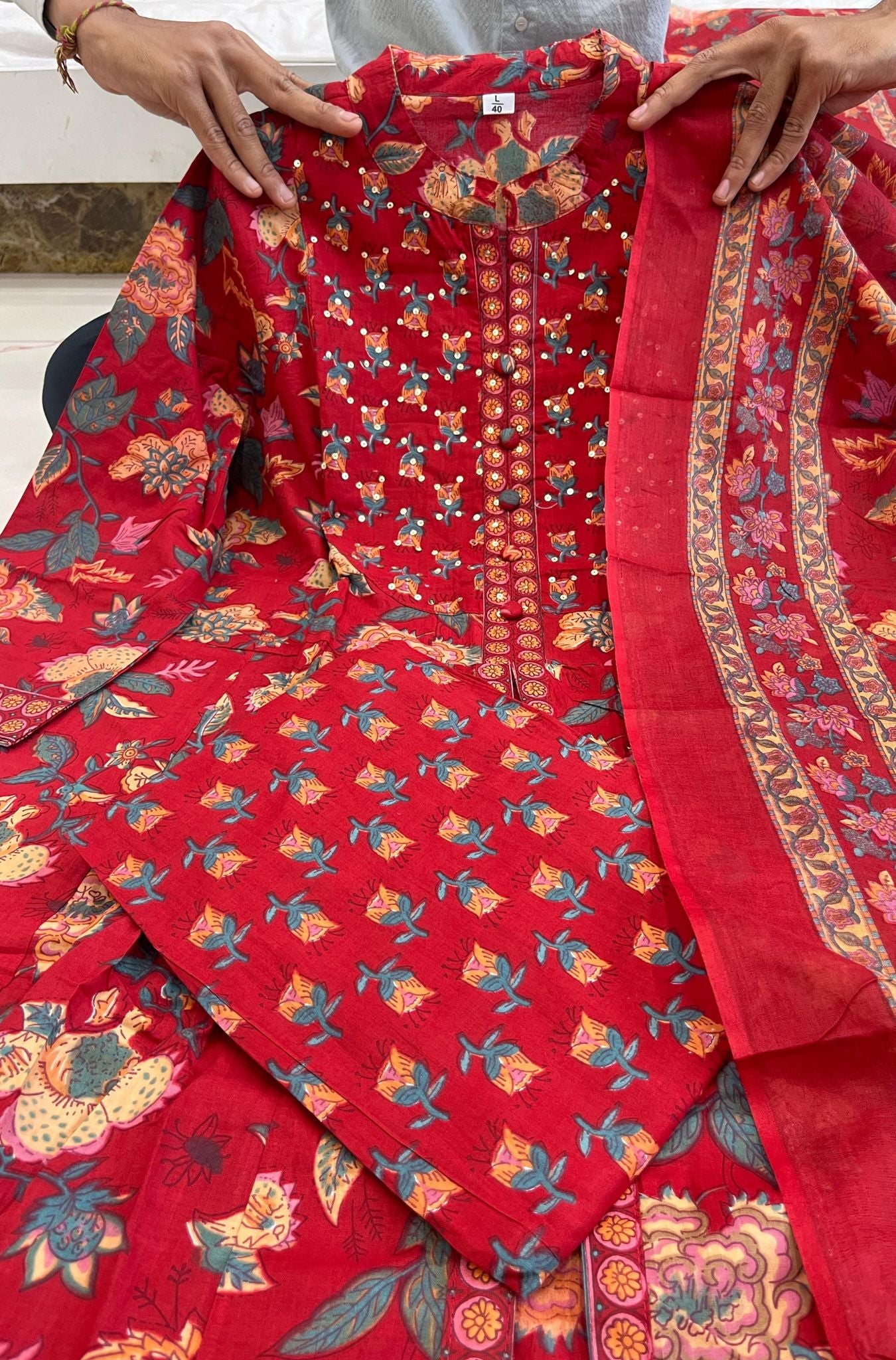 Elegant Pure Cotton Sequence Work Kurta Set For Woman