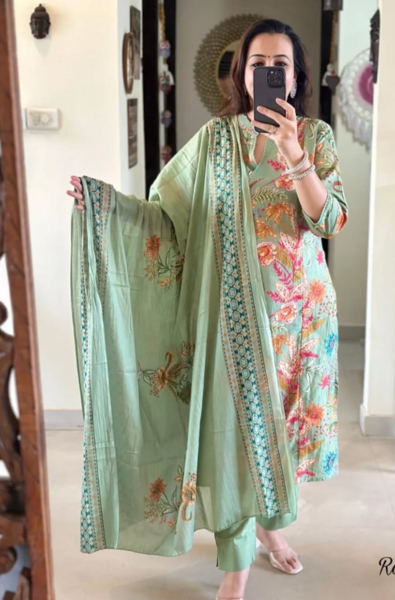 Stunning Pure Cotton Printed With Hand Work Suit Set