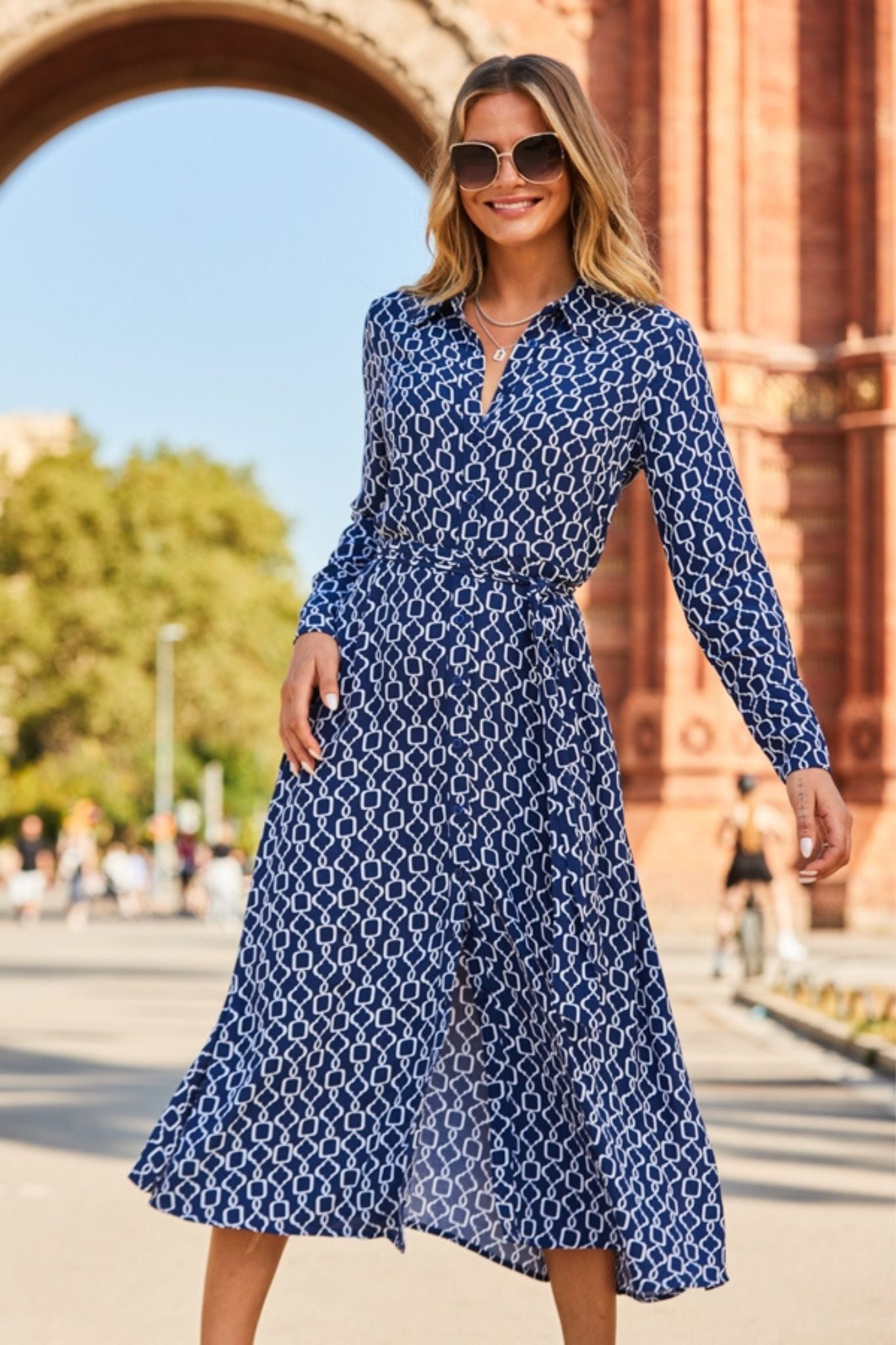 Blue And White Stylish Patterned Shirt dress