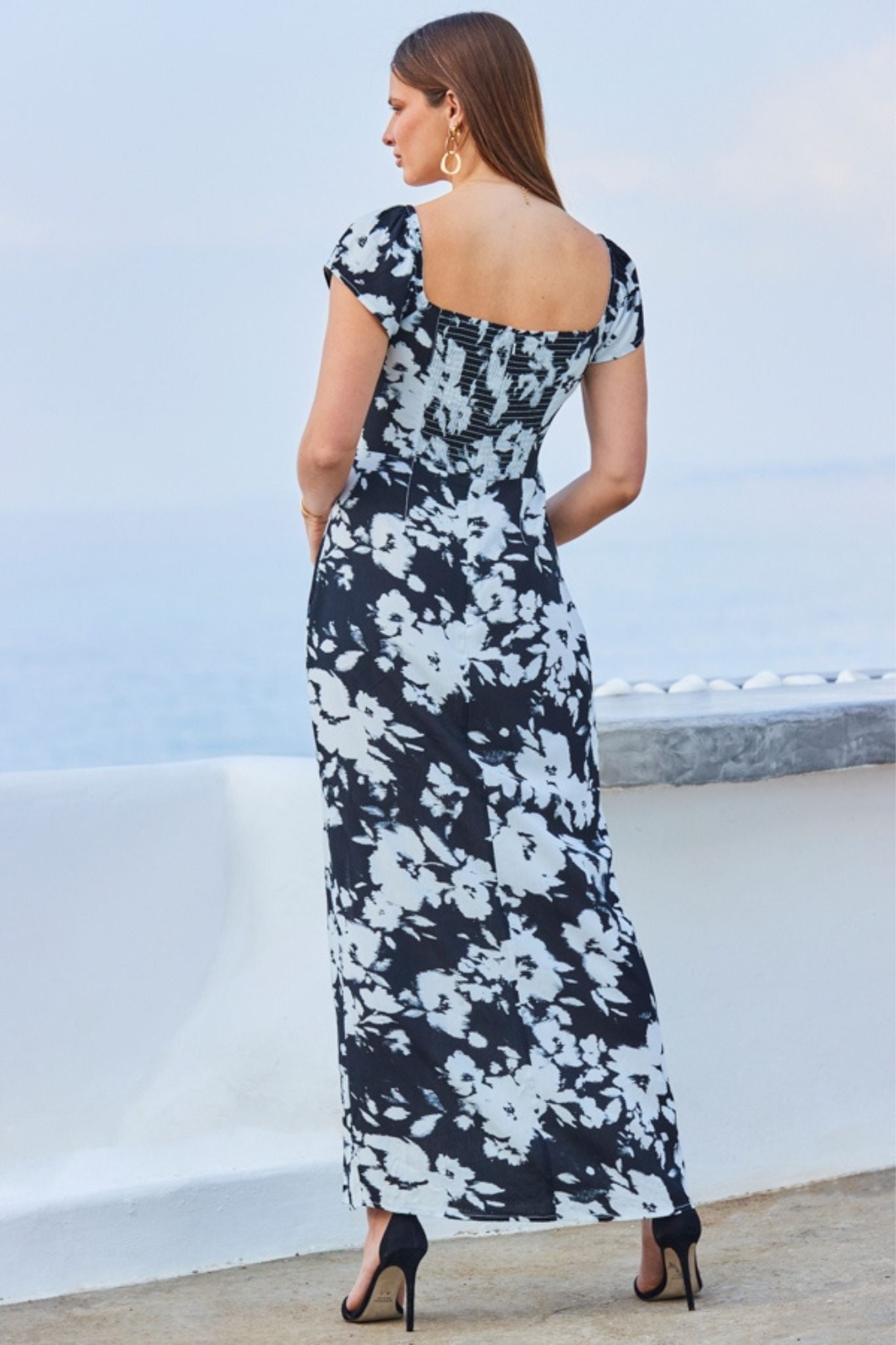 Black And White Floral Printed Maxi Dress