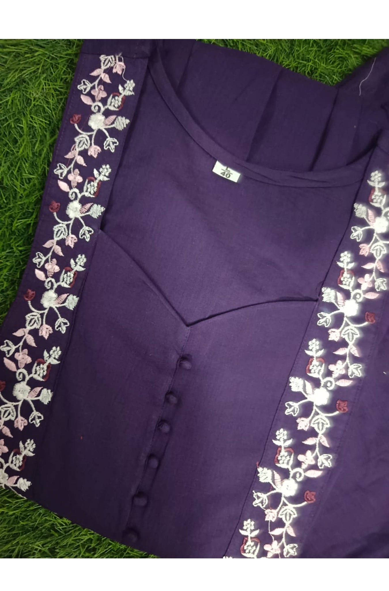 Purple Pure Cotton Embroidered Suit Set