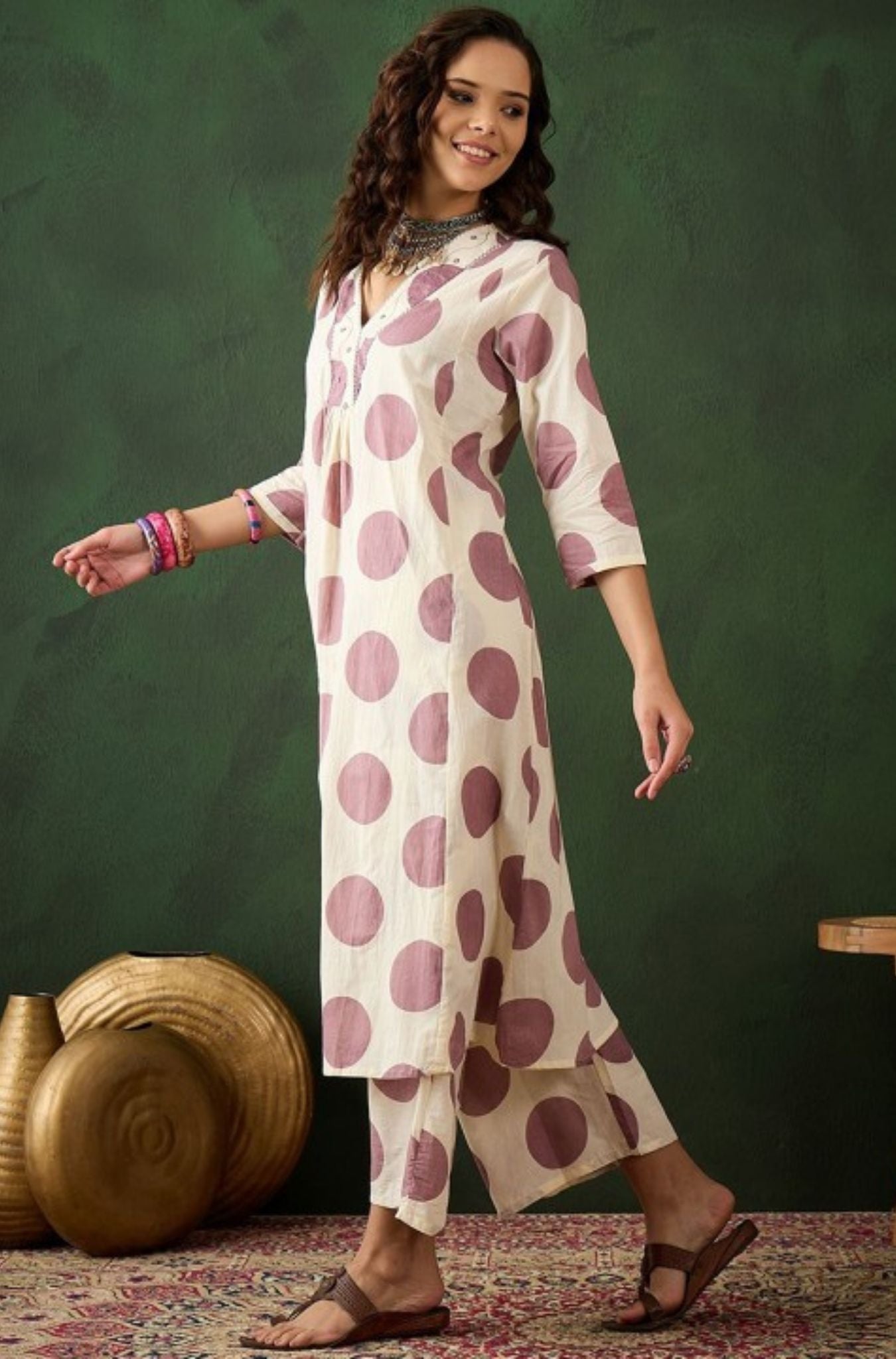 Playful Polkas Printed Cotton Kurta Set