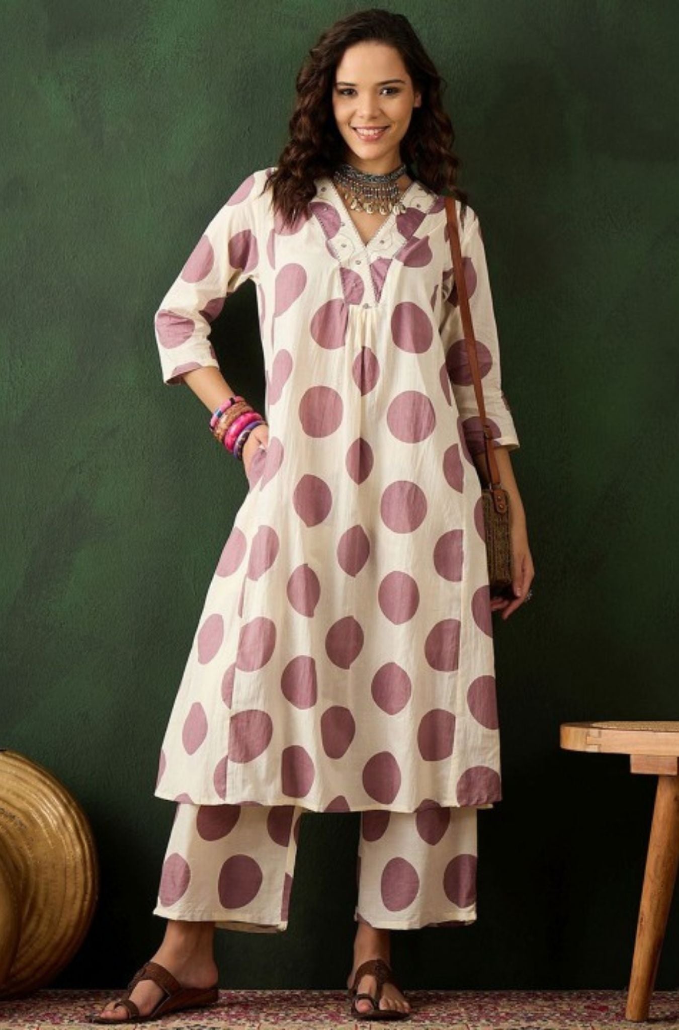 Playful Polkas Printed Cotton Kurta Set