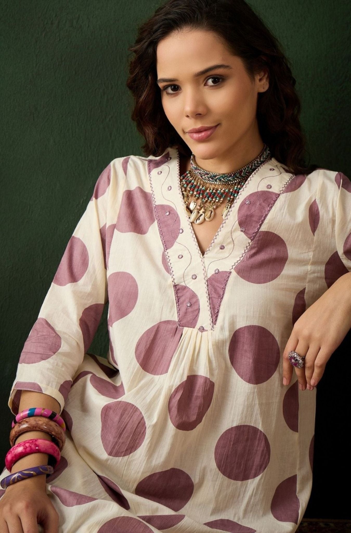 Playful Polkas Printed Cotton Kurta Set