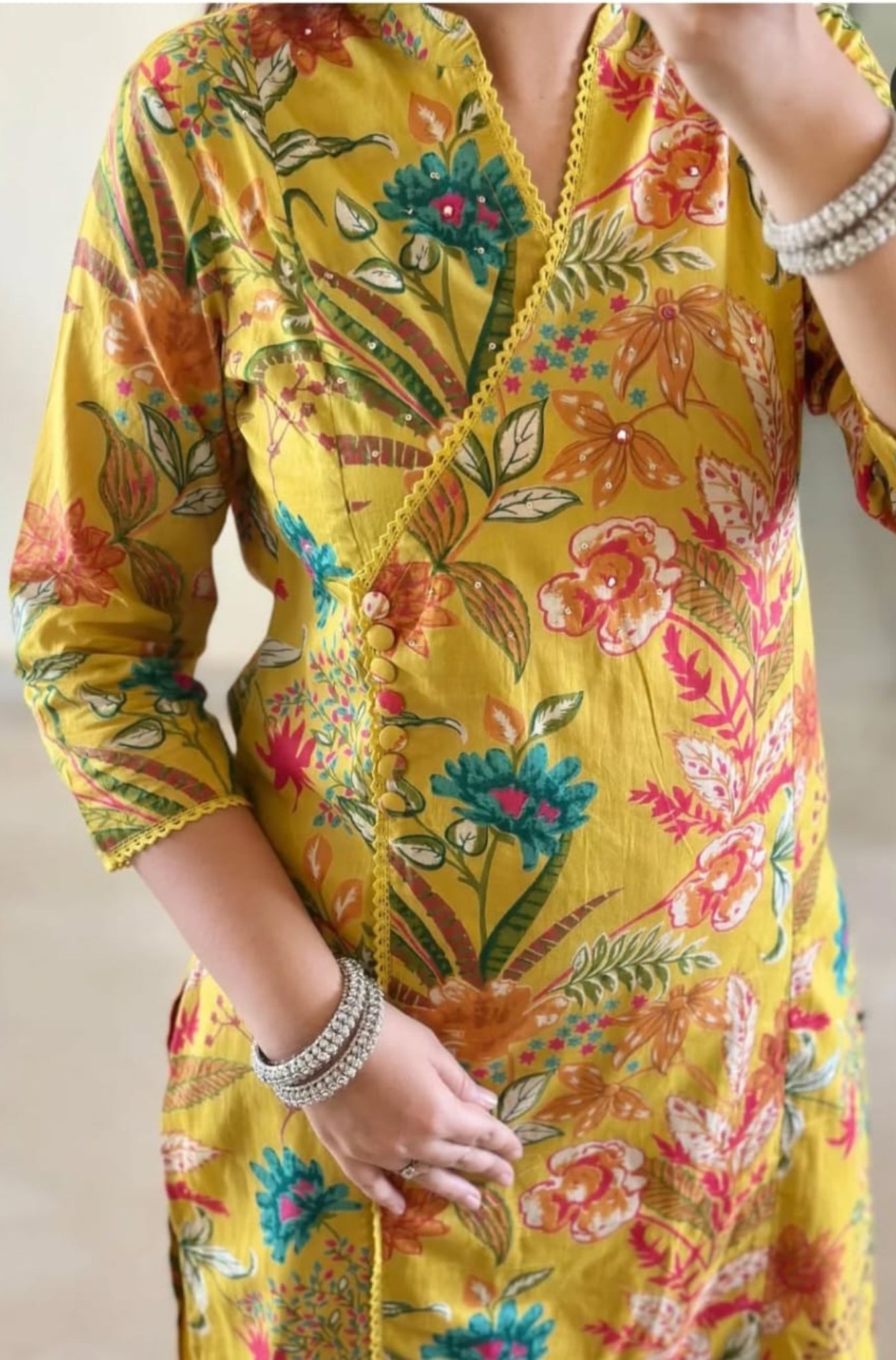 Stunning Pure Cotton Printed With Hand Work Suit Set