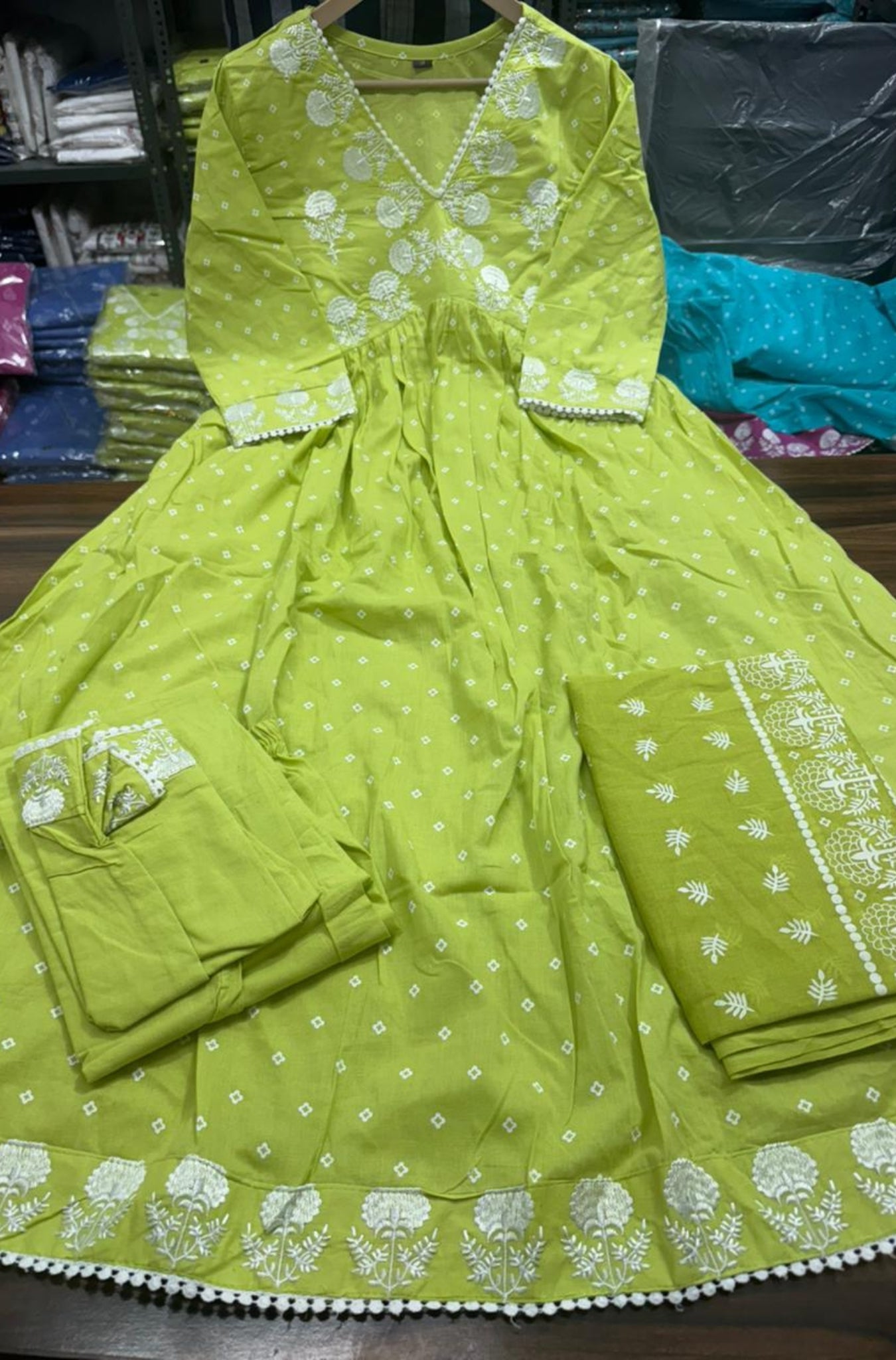 Beautiful Cotton Embroidered Anarkali Suit Set