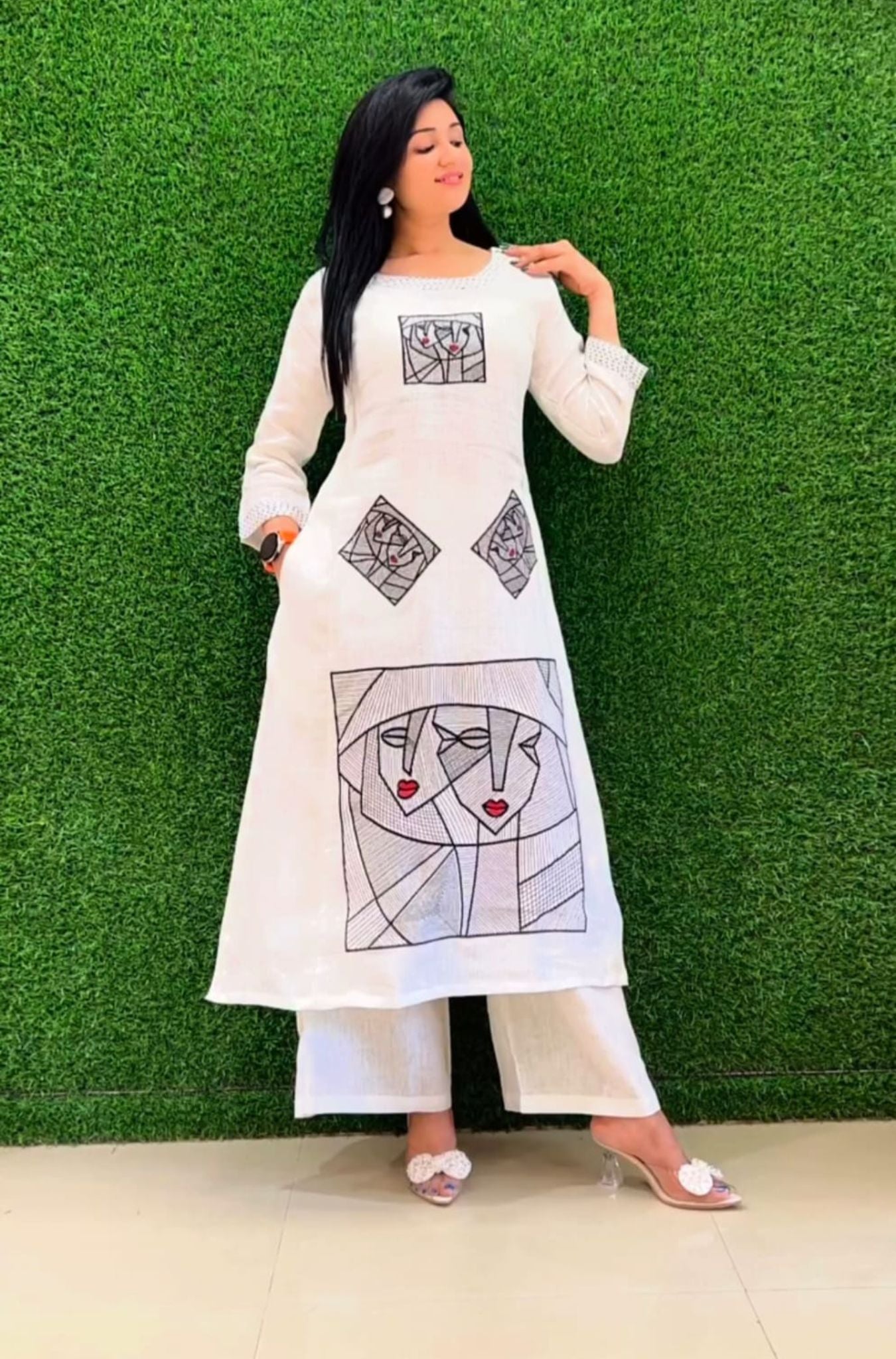 white Casual Were kurta set for Woman