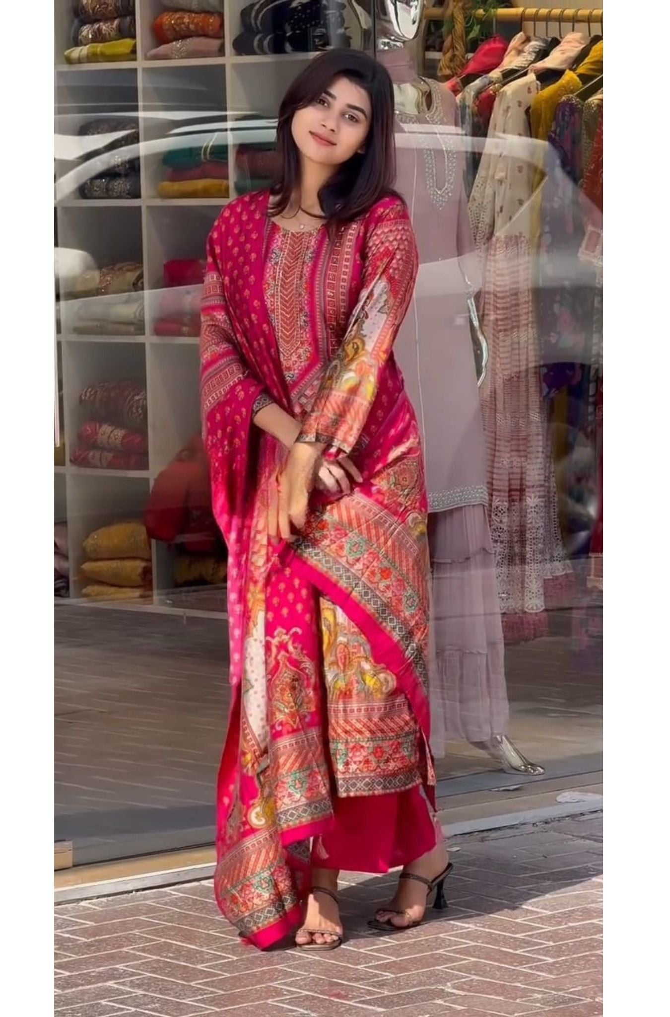 Lilac Muslin Pakistani Suit Kurta Pent Dupatta