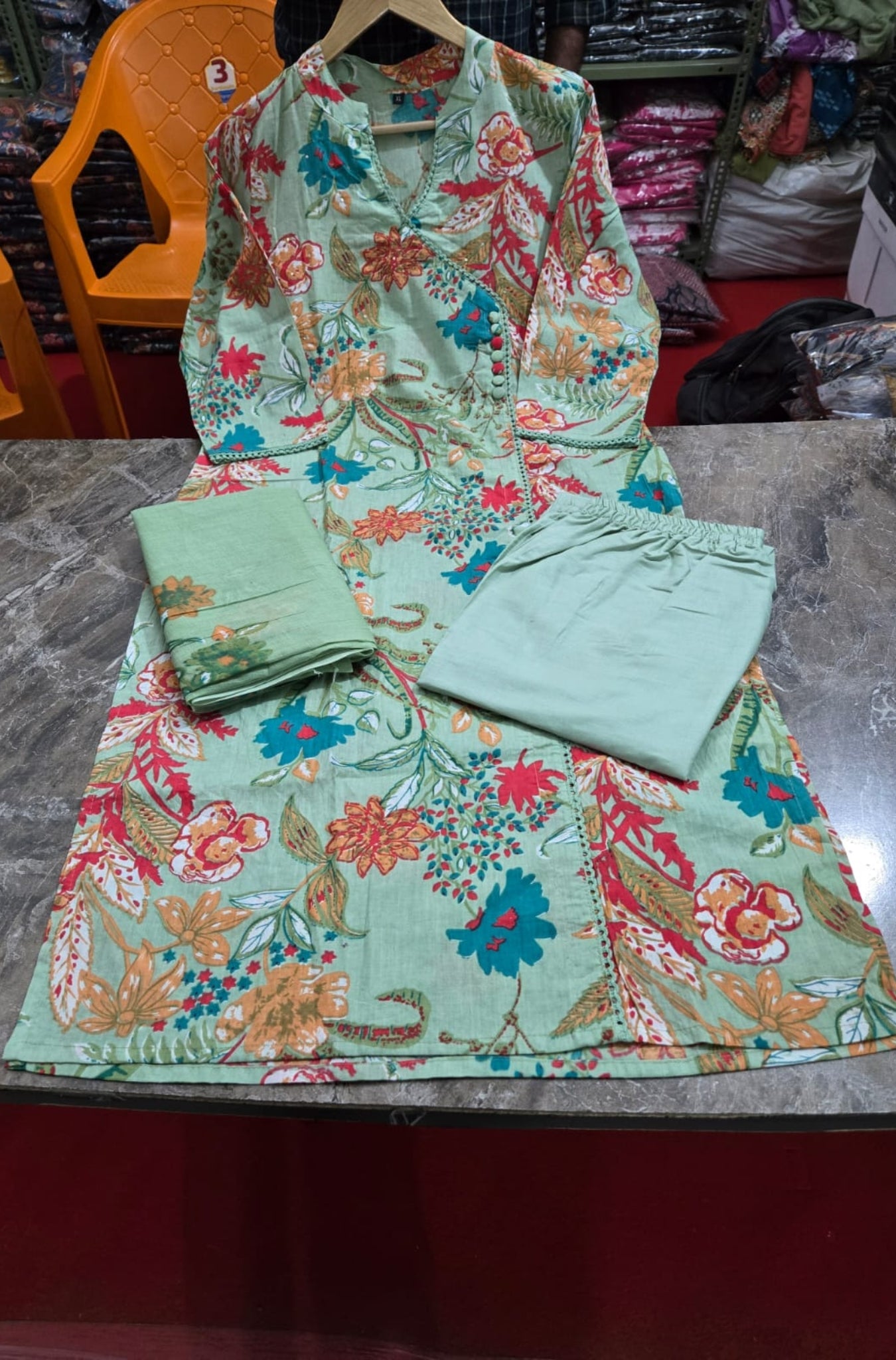 Stunning Pure Cotton Printed With Hand Work Suit Set