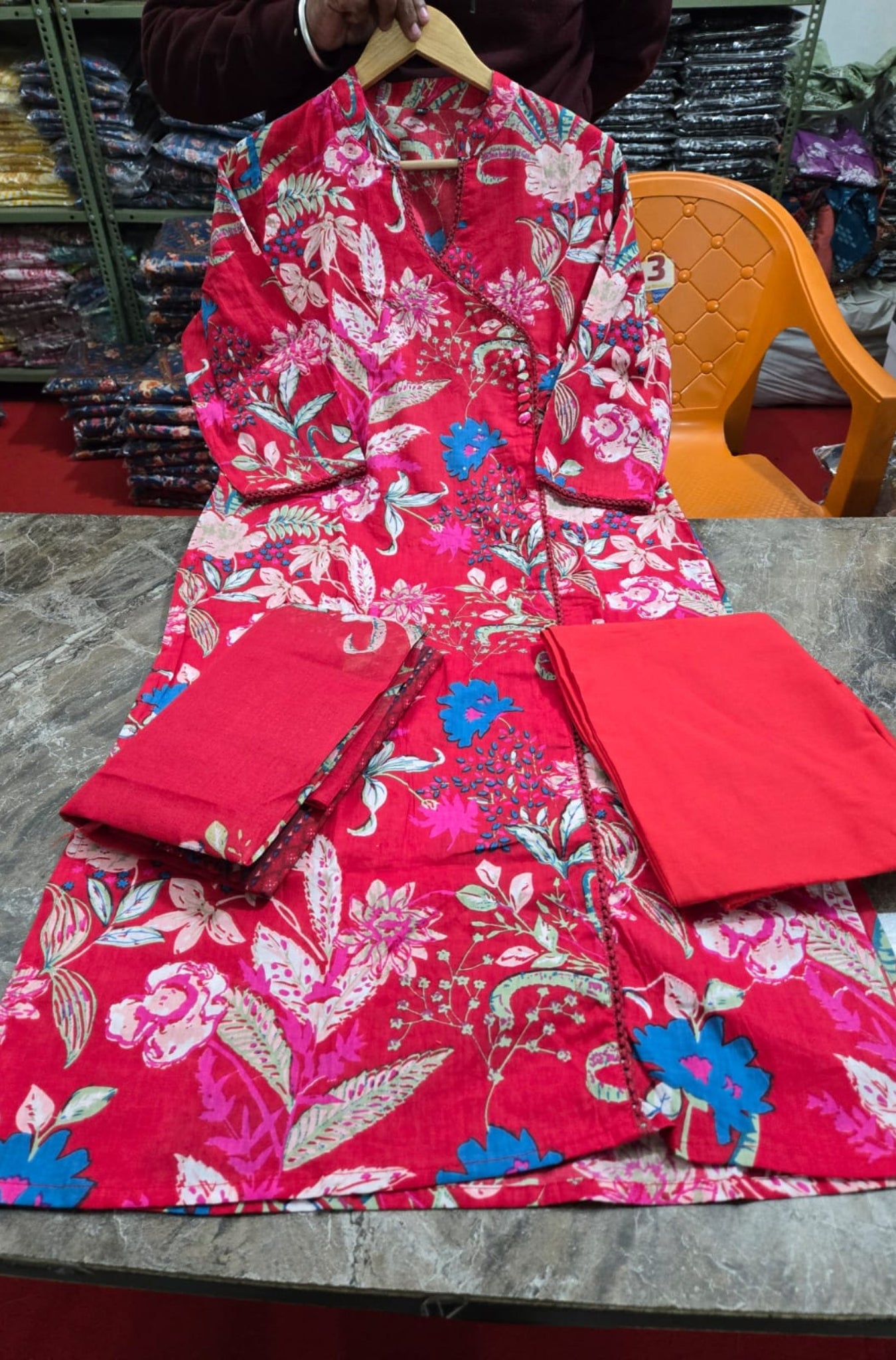 Stunning Pure Cotton Printed With Hand Work Suit Set