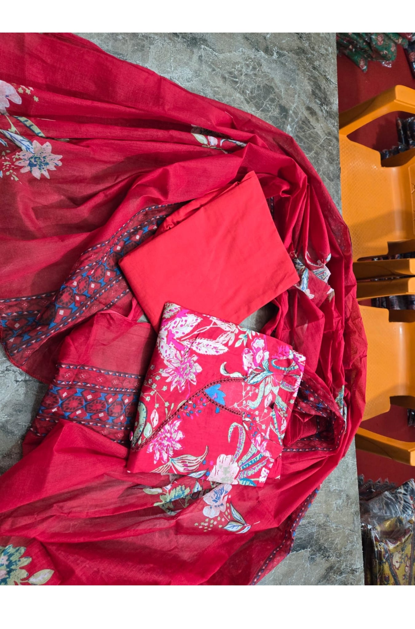 Stunning Pure Cotton Printed With Hand Work Suit Set