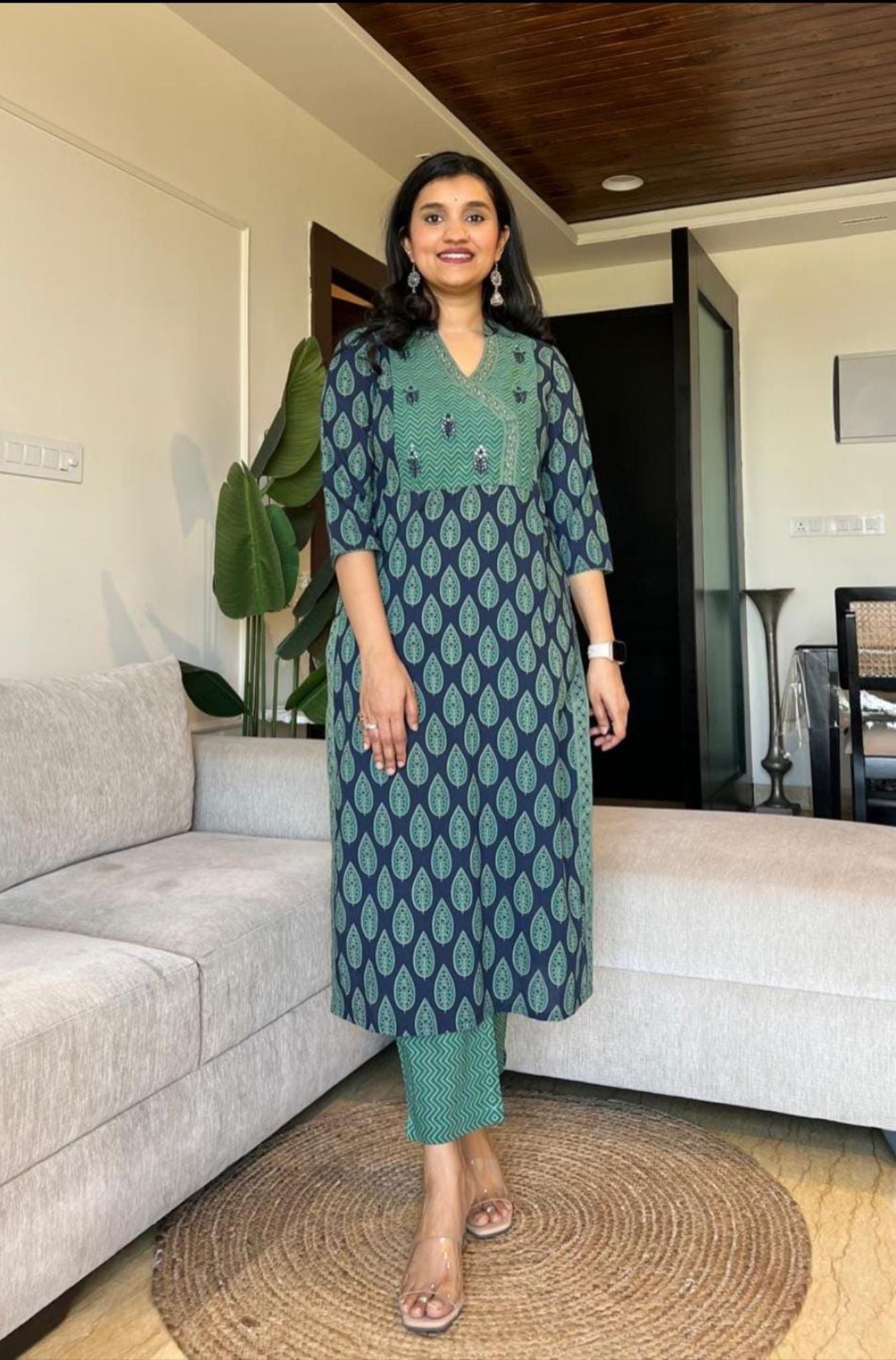 Pure Cotton Ajrakh Pattern Kurta With Dupatta Set