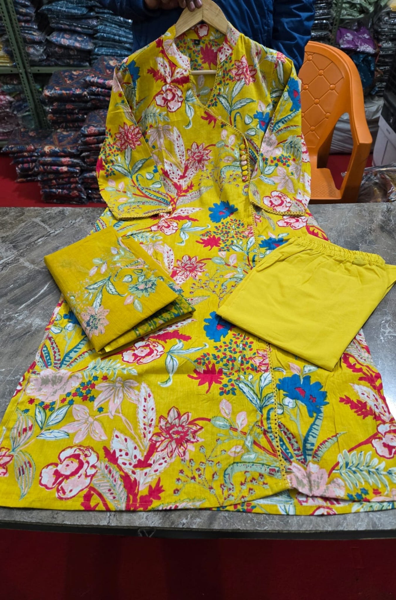 Stunning Pure Cotton Printed With Hand Work Suit Set