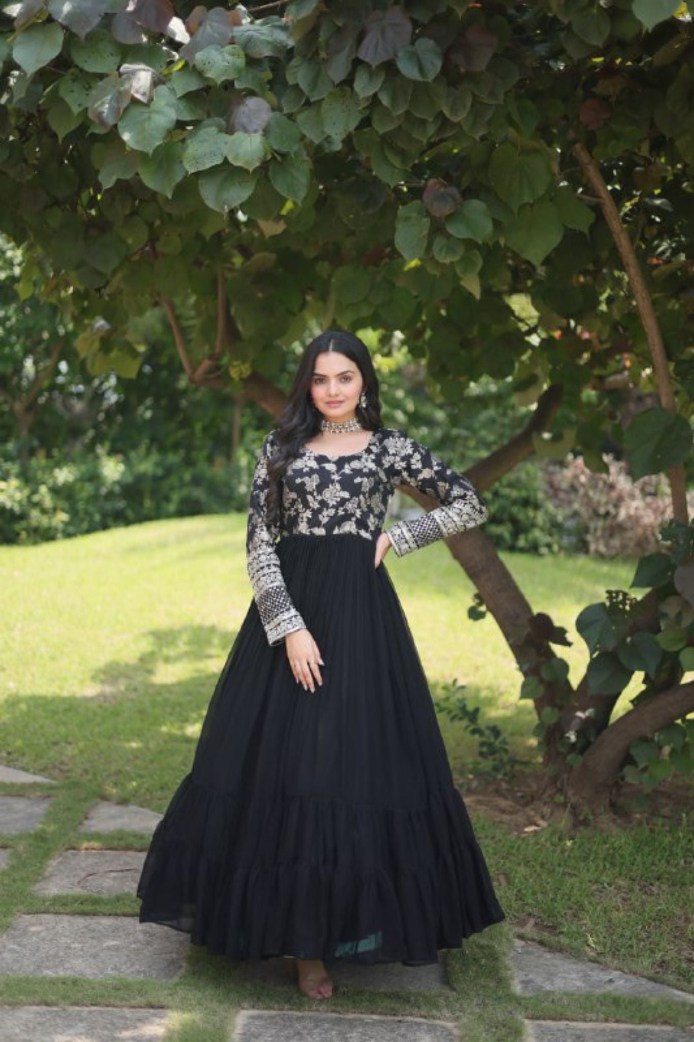 Luxurious Jacquard Gown With Sequins Embroidered Work