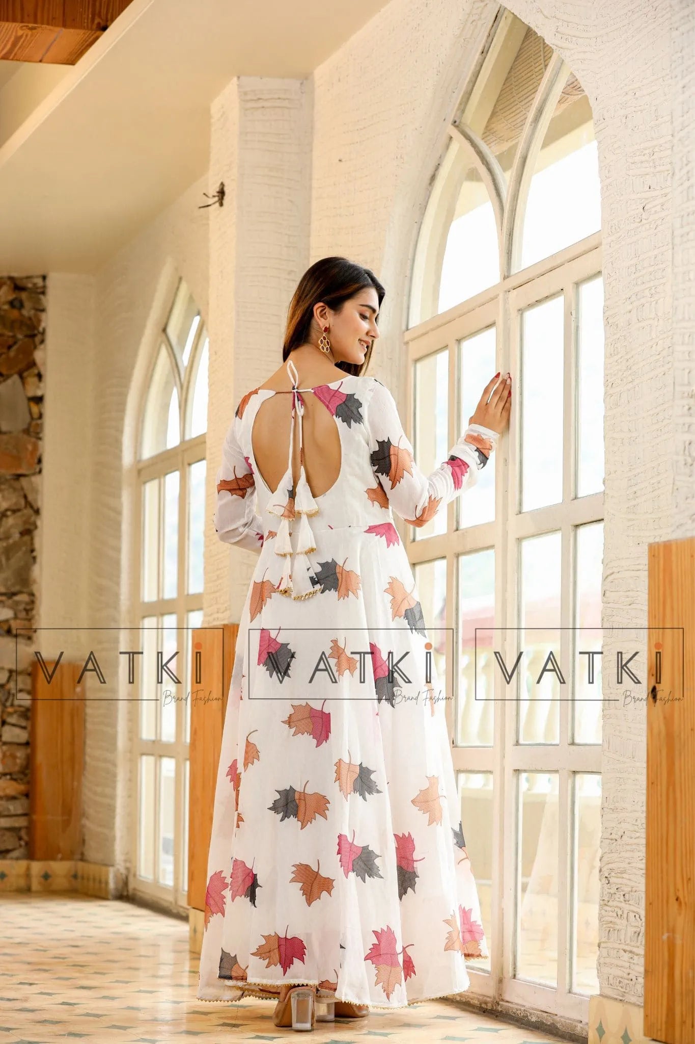 Traditional White Printed Women Beautiful Anarkali Gown