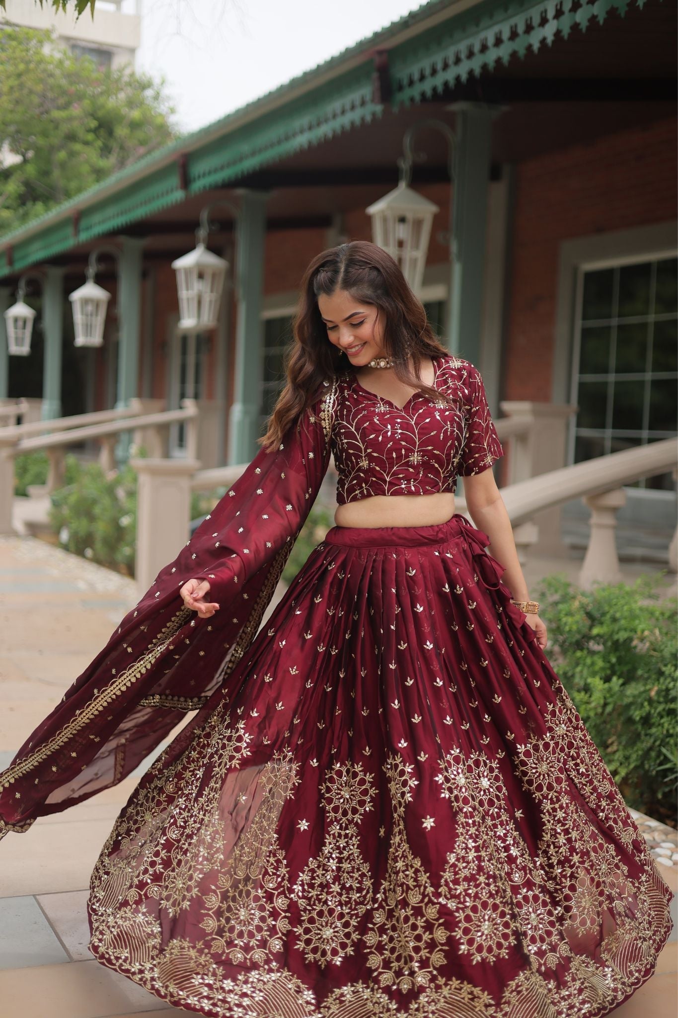 Maroon Rangoli Silk Heavy Sequins And Thread Embroidered Work Wedding Special Lehenga