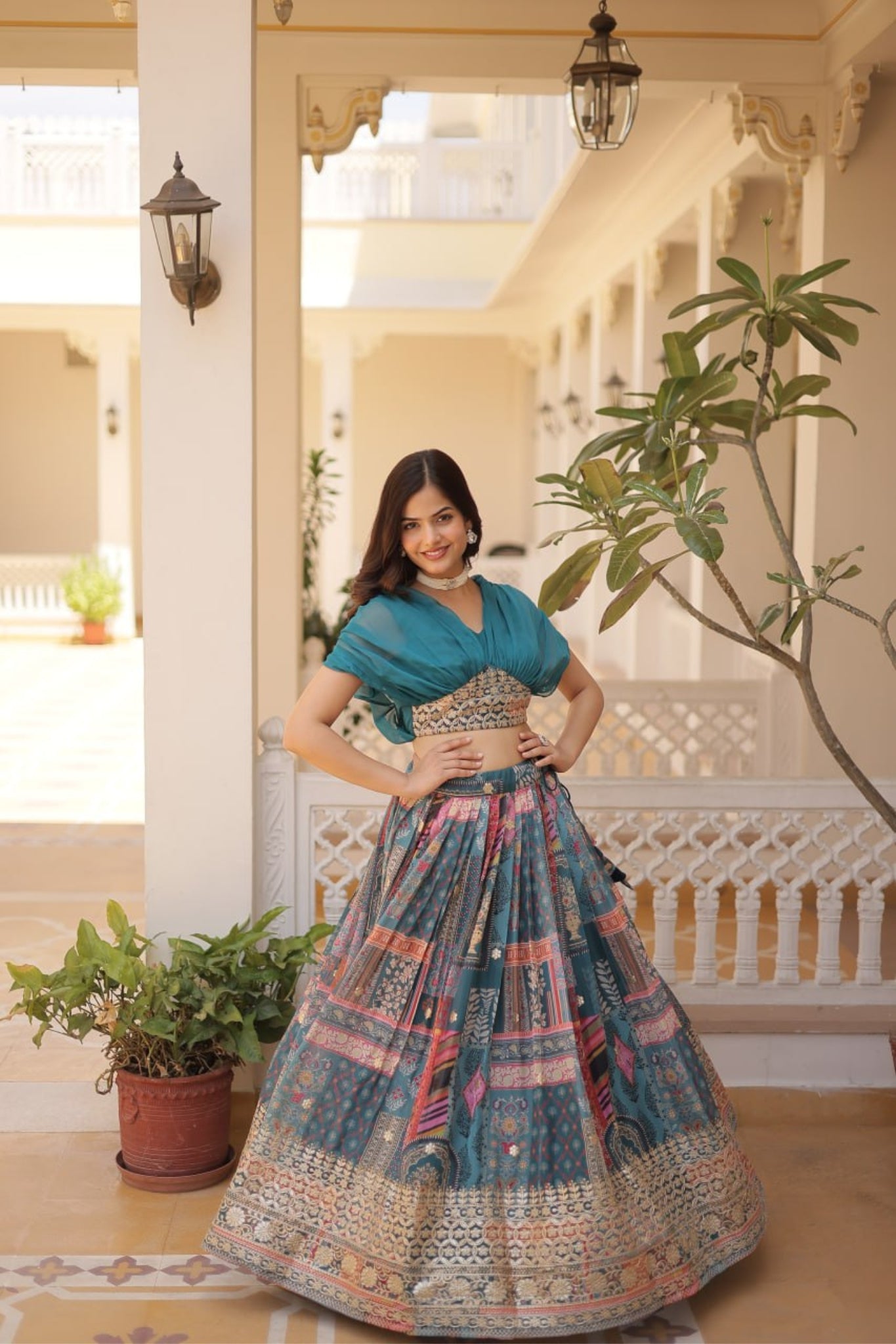 Stylish Printed With Foil Embroidery Work Lehenga Choli