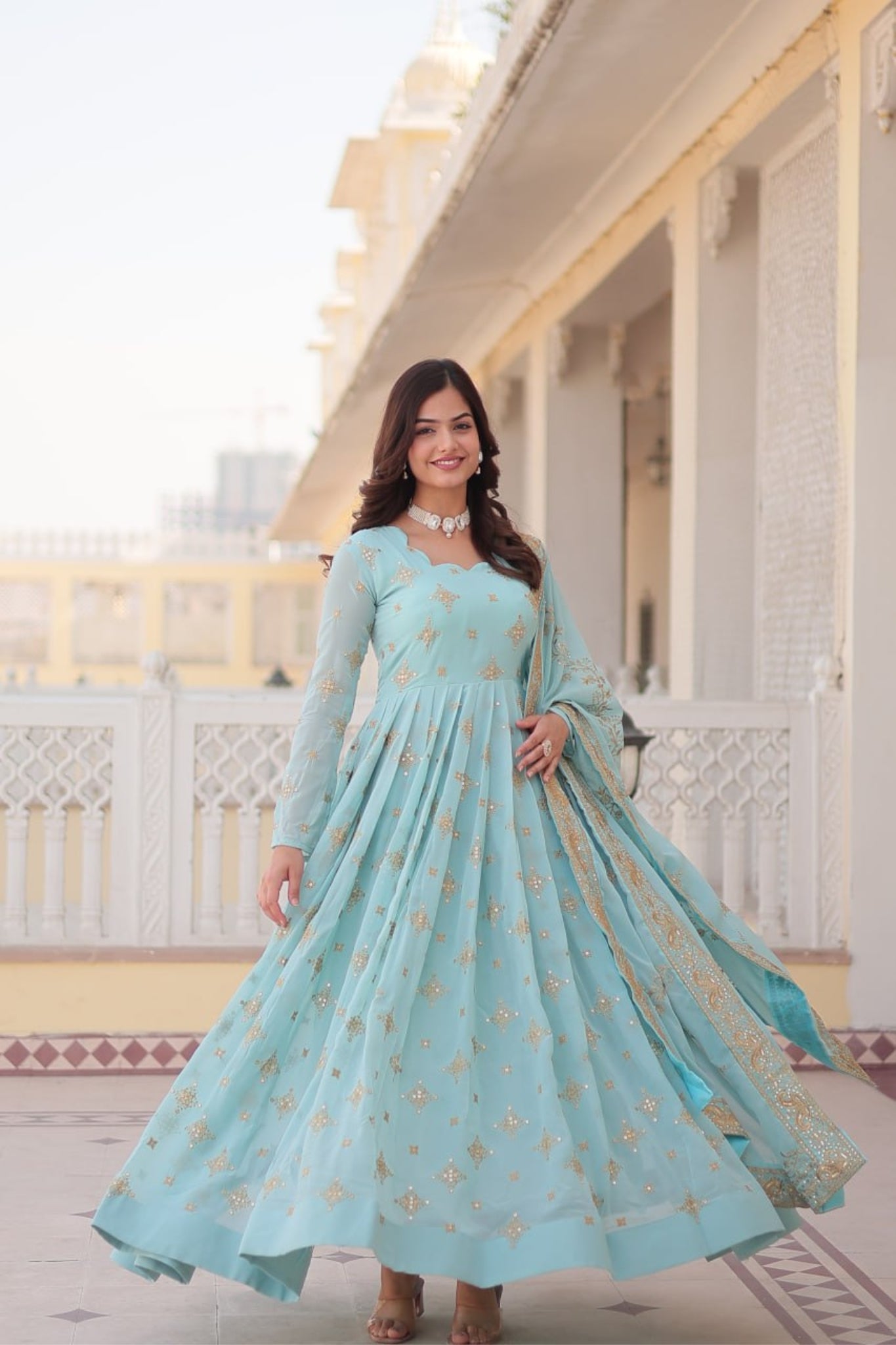 Georgette Sequins Embroidered Anarkali Suit Set