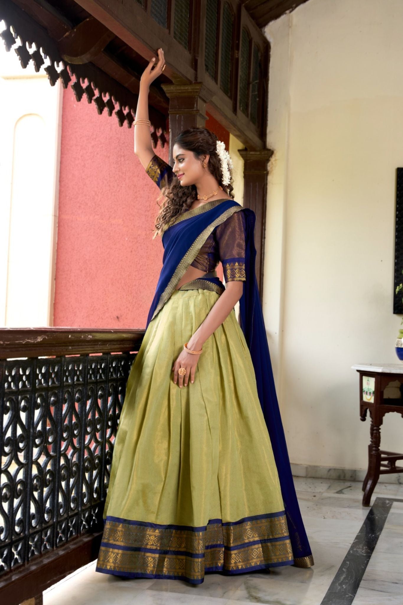 Kanchipuram Style Zari Weaving Work Beautiful Lehenga Choli